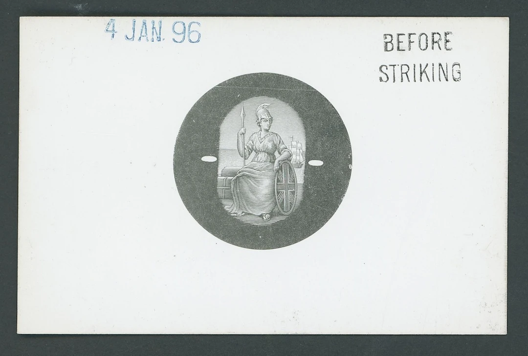Trinidad 1896-1900 5/- to £1 vignette die proof with uncleared circular