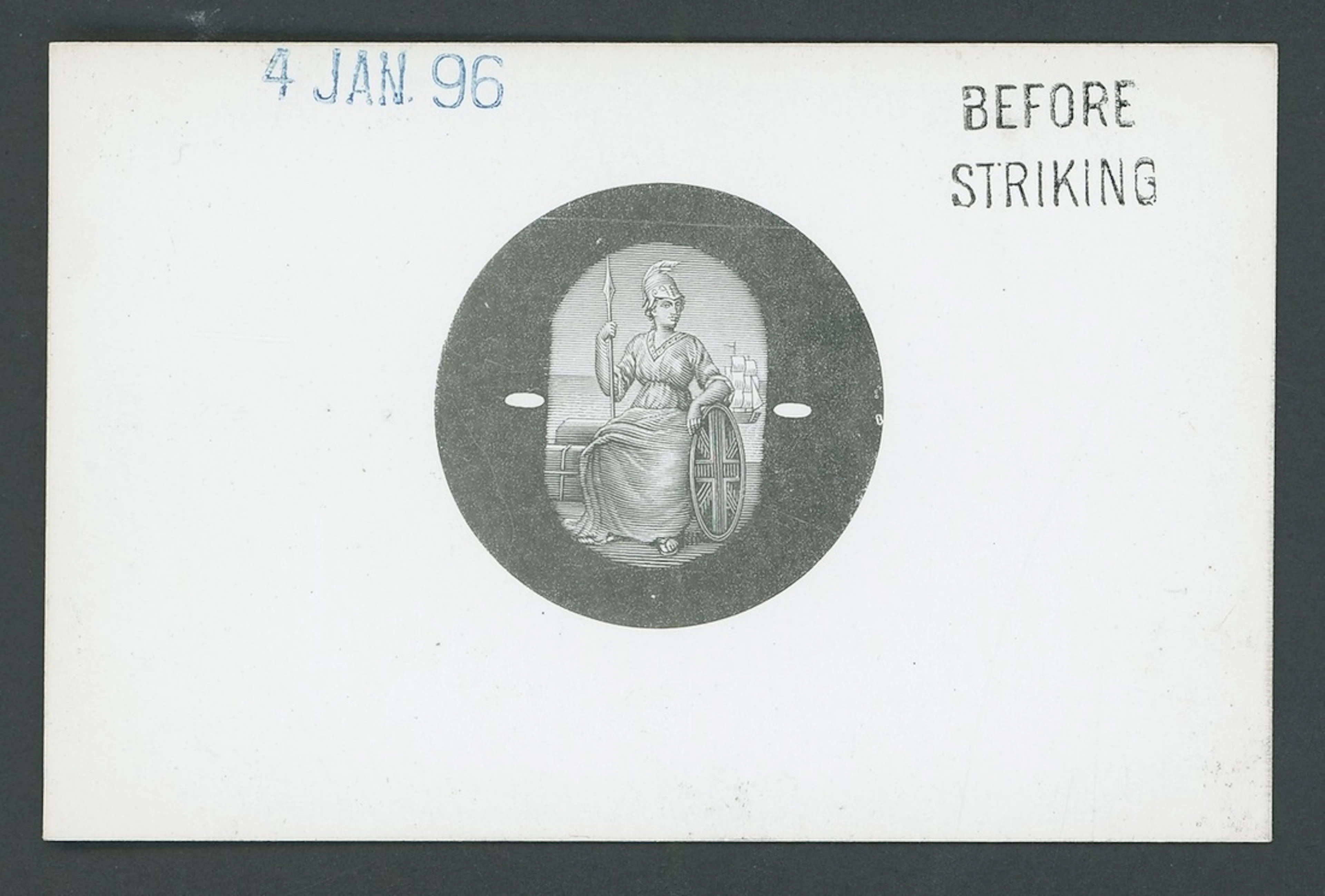 Trinidad 1896-1900 5/- to £1 vignette die proof with uncleared circular