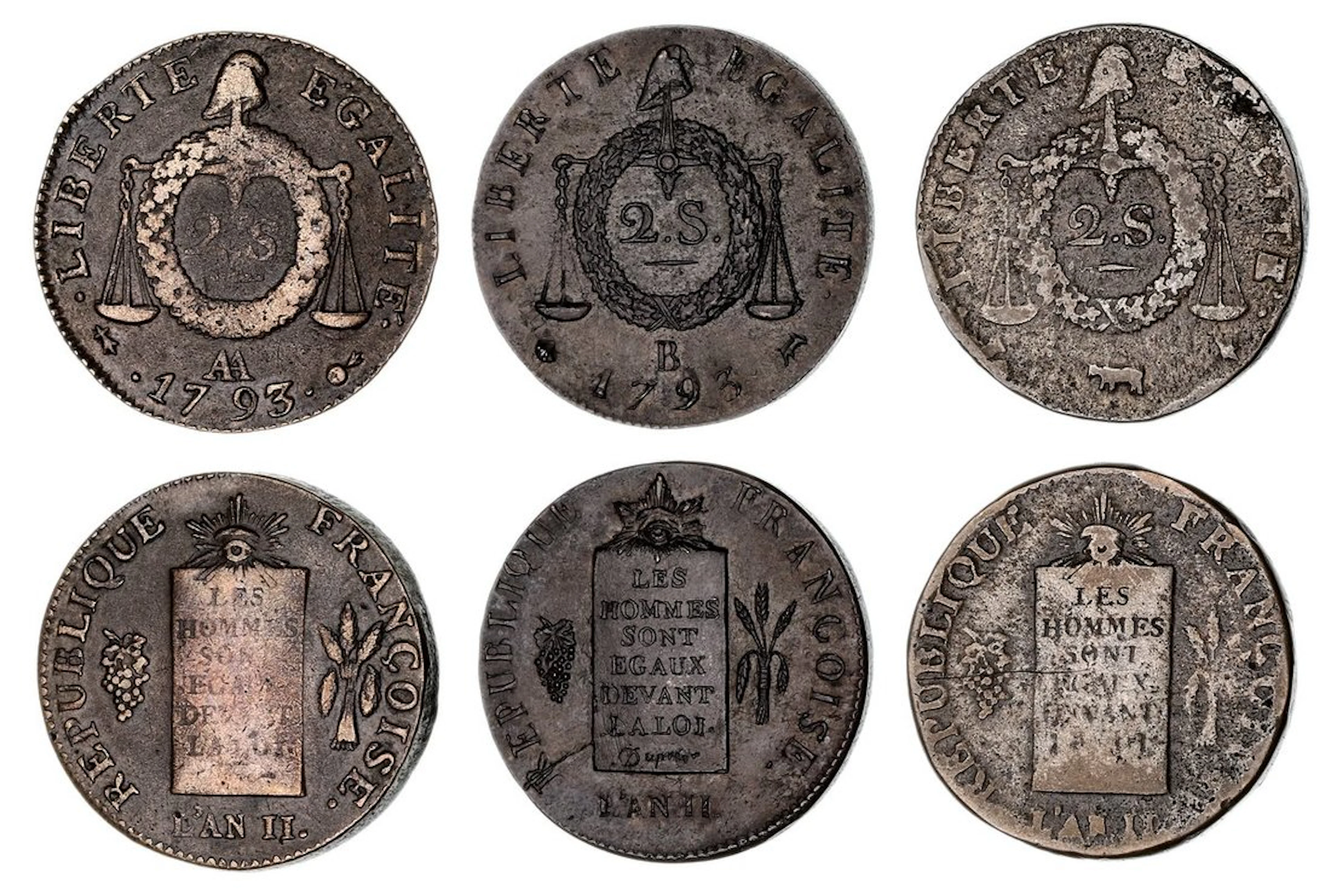 France, National Convention (1792-1795), Copper 2-Sols (3), AN 11