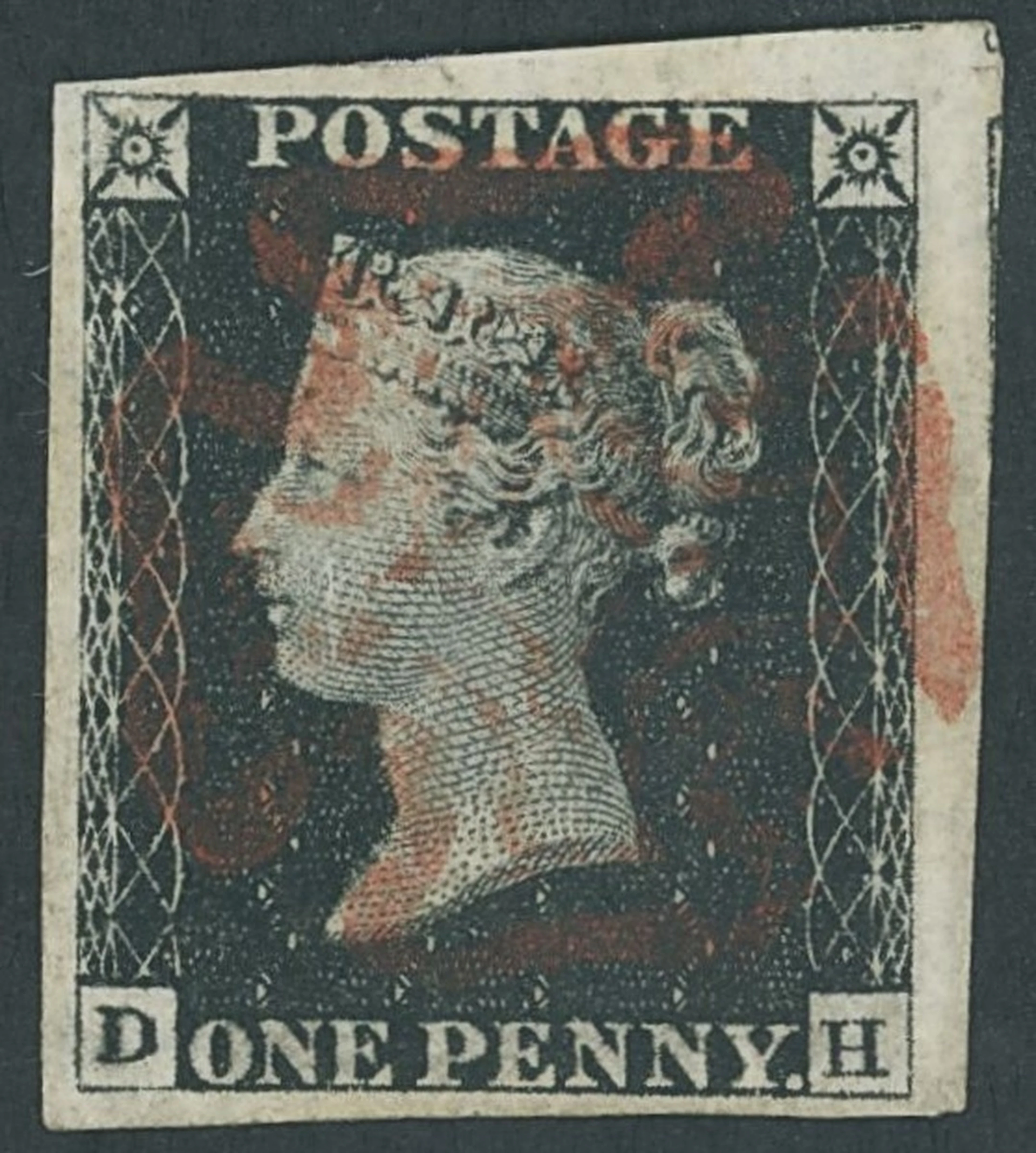 Great Britain 1840 One Penny Black Plate 1b DH, roller flaw, small
