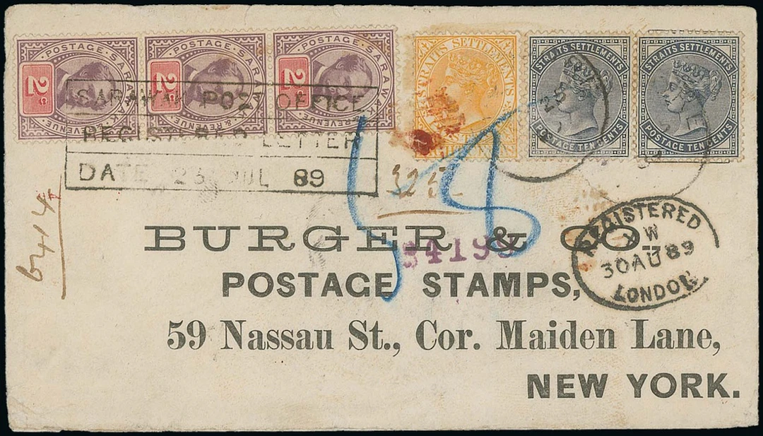 Sarawak 1888-97 "postage & revenue" Issue Combination Covers 1889