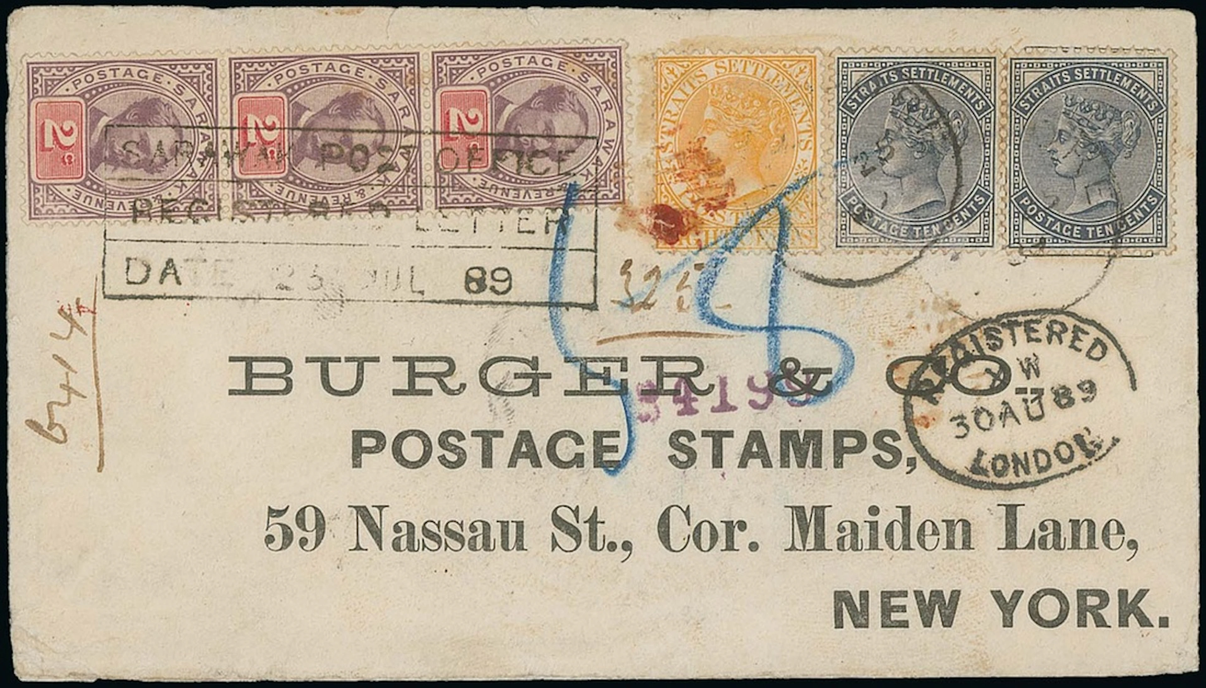 Sarawak 1888-97 "postage & revenue" Issue Combination Covers 1889