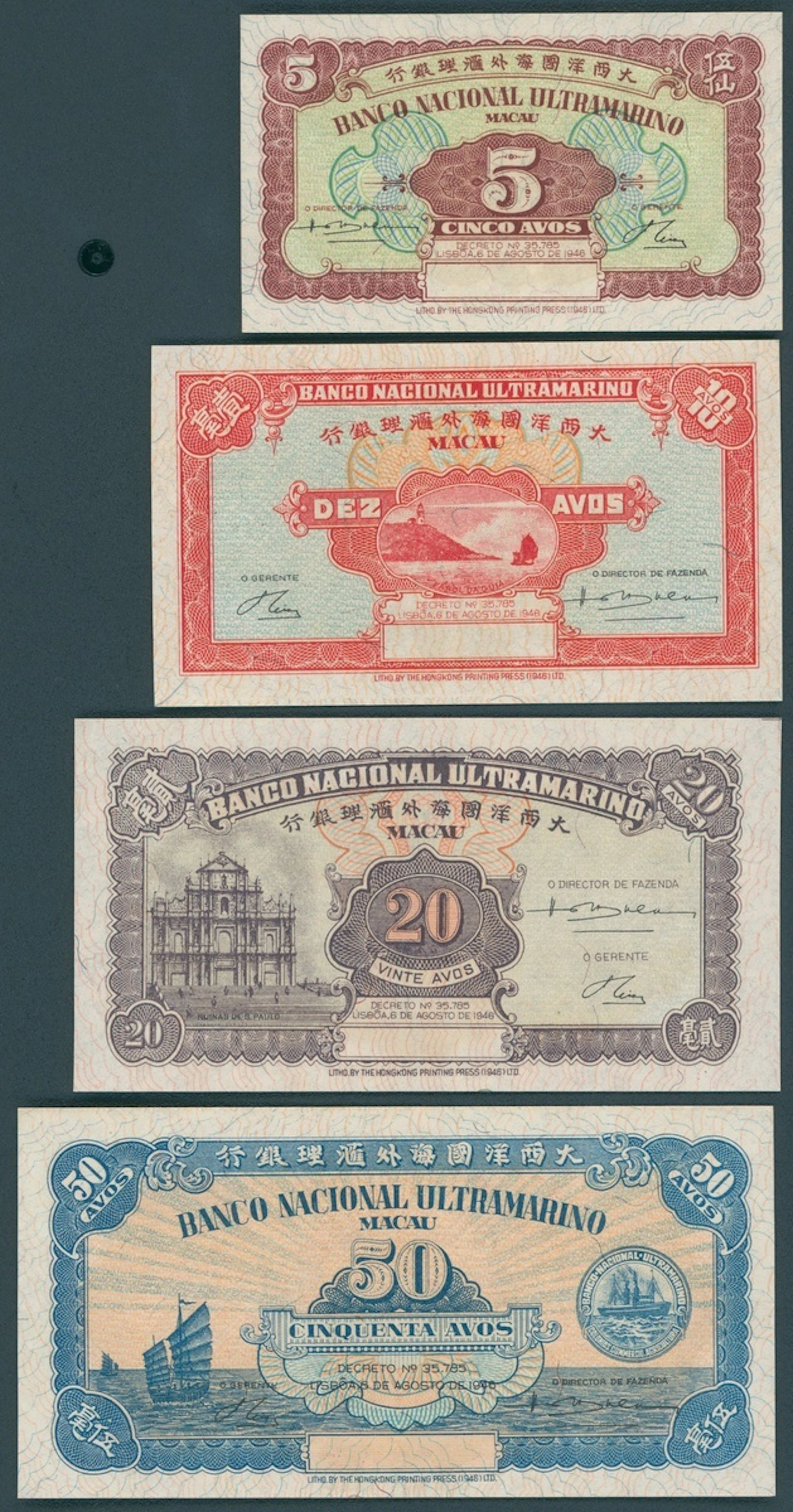 Banco Nacional Ultramarino, Macau, a group of 1946 remainders (4)