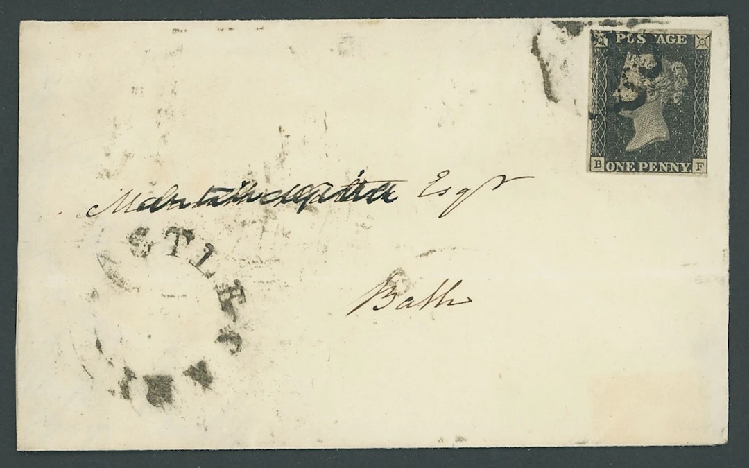 Great Britain 1840 One Penny Black Plate 10 BF, without "O" flaw