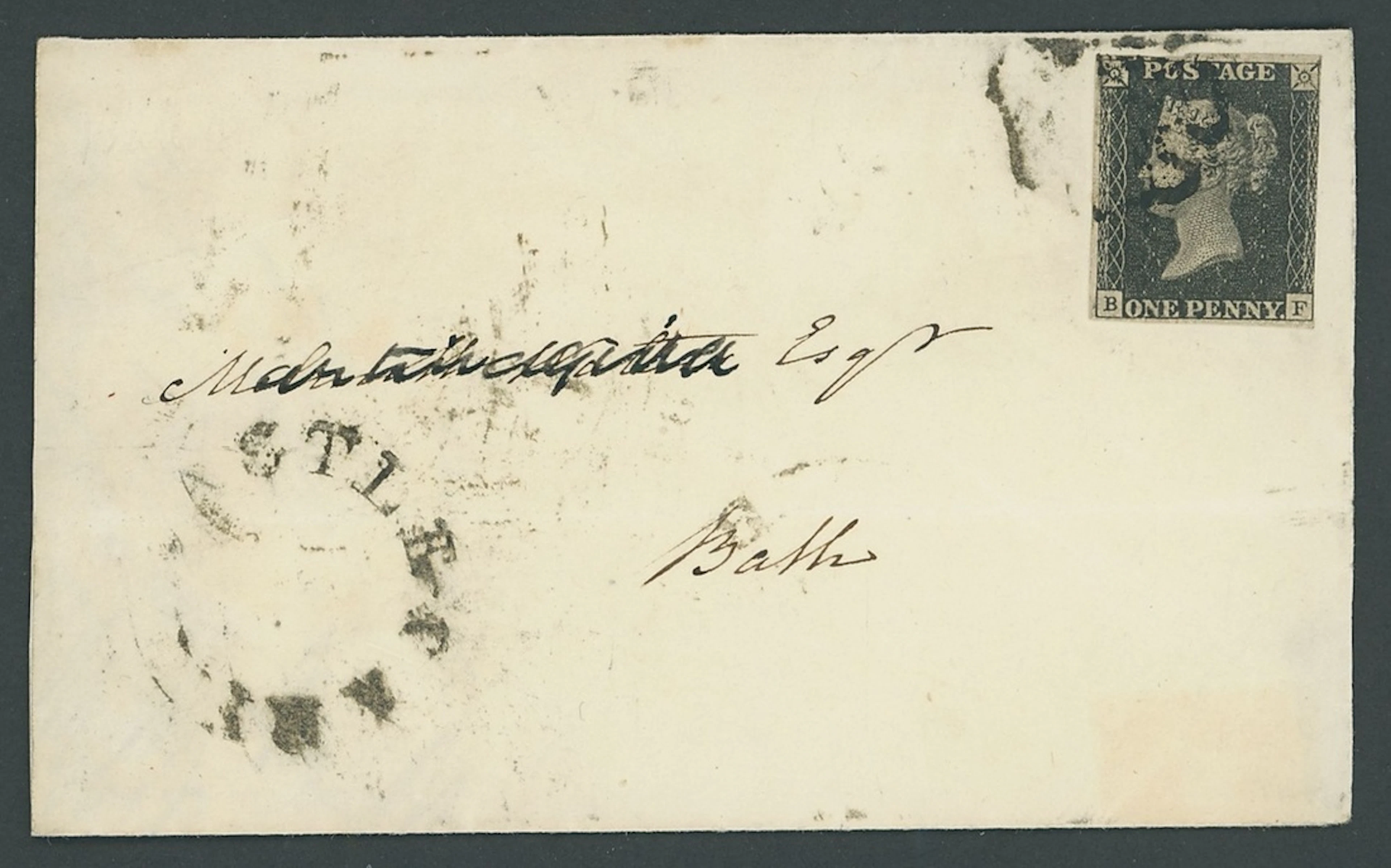 Great Britain 1840 One Penny Black Plate 10 BF, without "O" flaw
