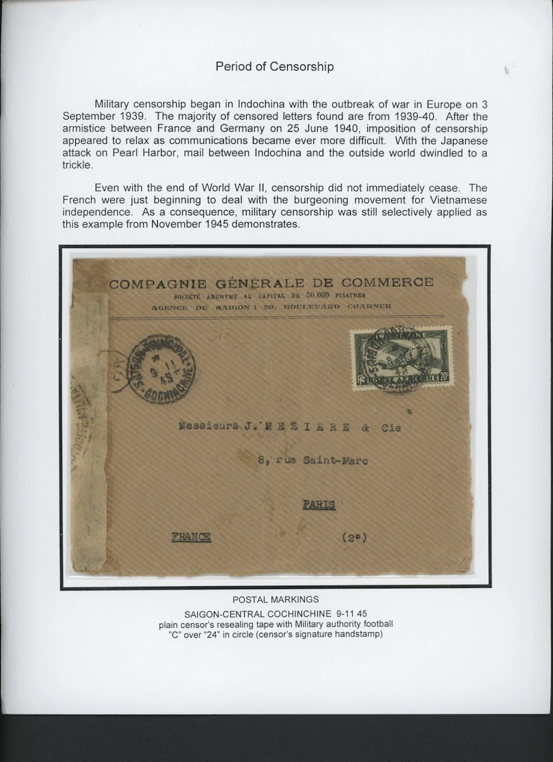 Indo-China French Indo-Chinese Post Office Military Mail