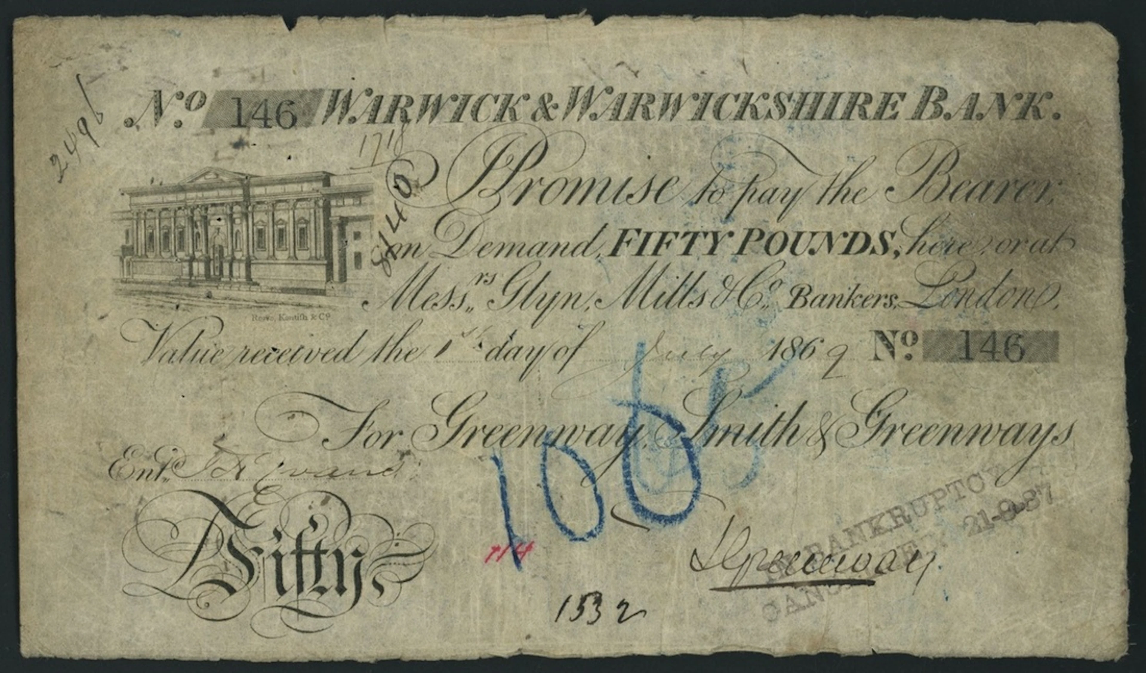 Warwick & Warwickshire Bank, for Greenway, Smith & Greenways, £50