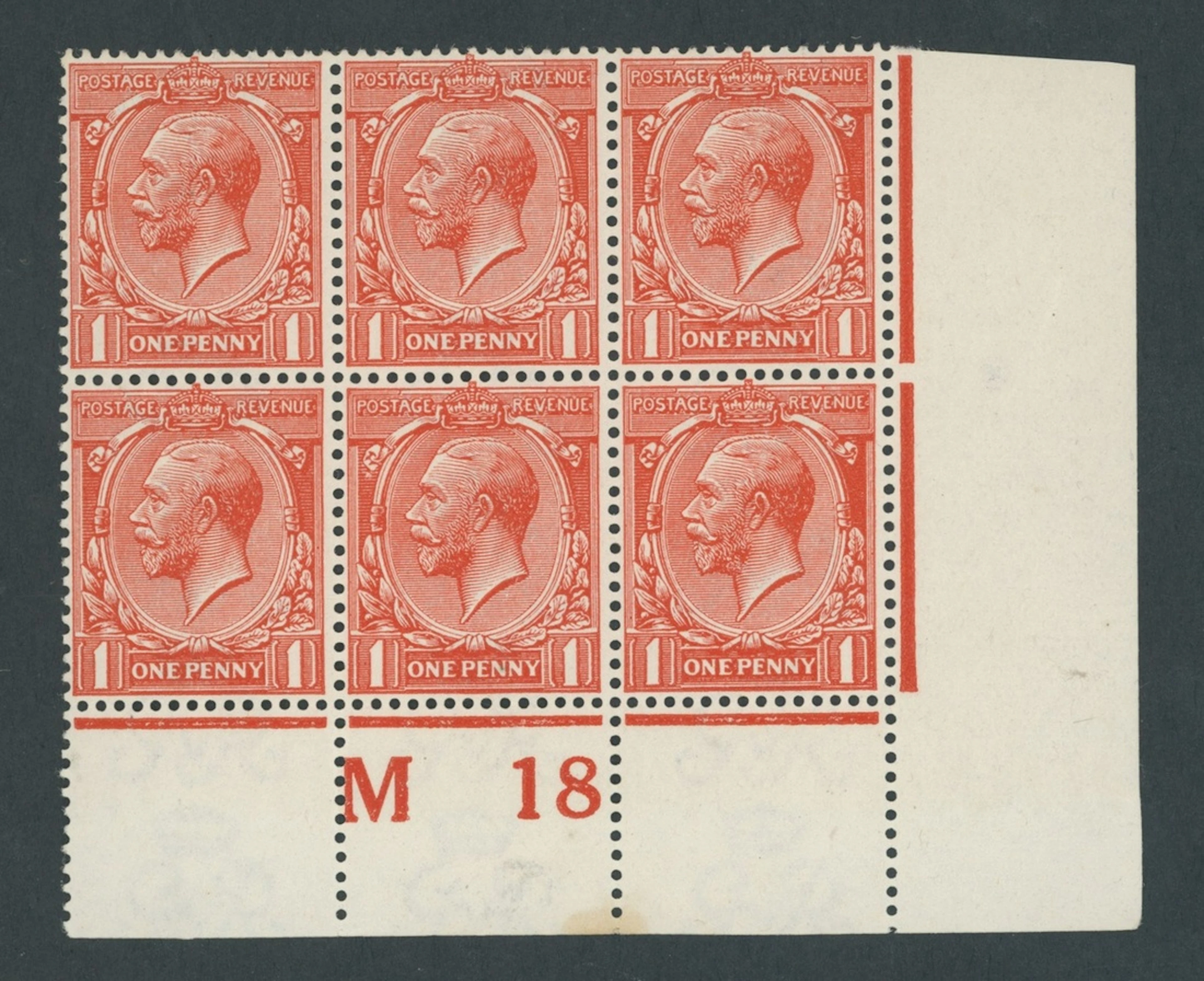 Great Britain King George V 1912-24, Watermark Simple Cypher 1d. orange-vermilio
