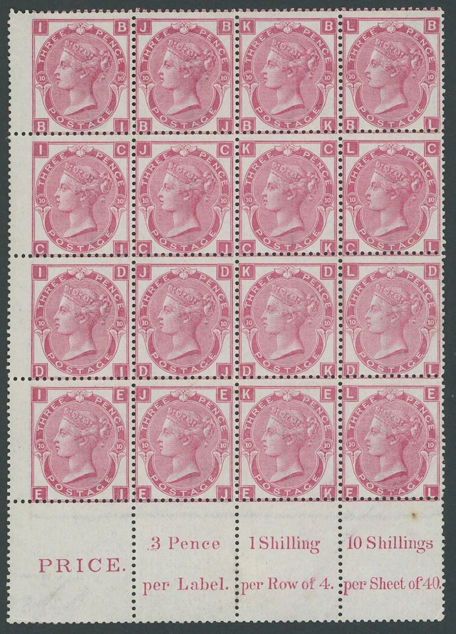 Great Britain Surface Printed Issues 1867-80 3d. rose, Plate 10, BI-EL