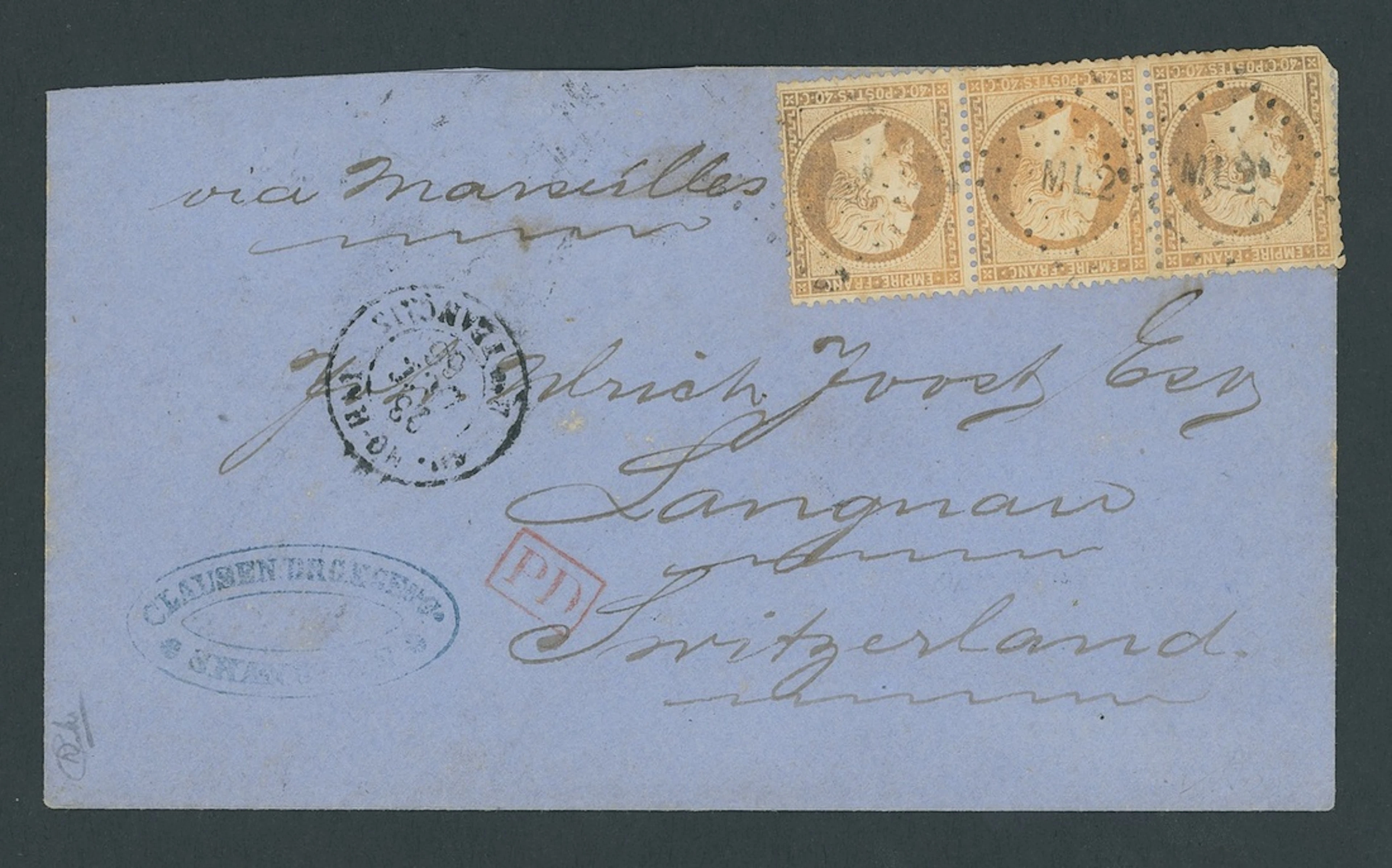 Foreign Post Offices French Post Office Shanghai 1866 (23 Dec.) blue