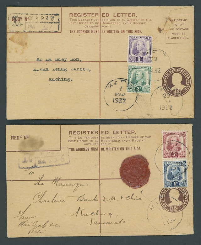 Sarawak Postal Stationery Registered Envelopes 1931 15c. 1931 (July)