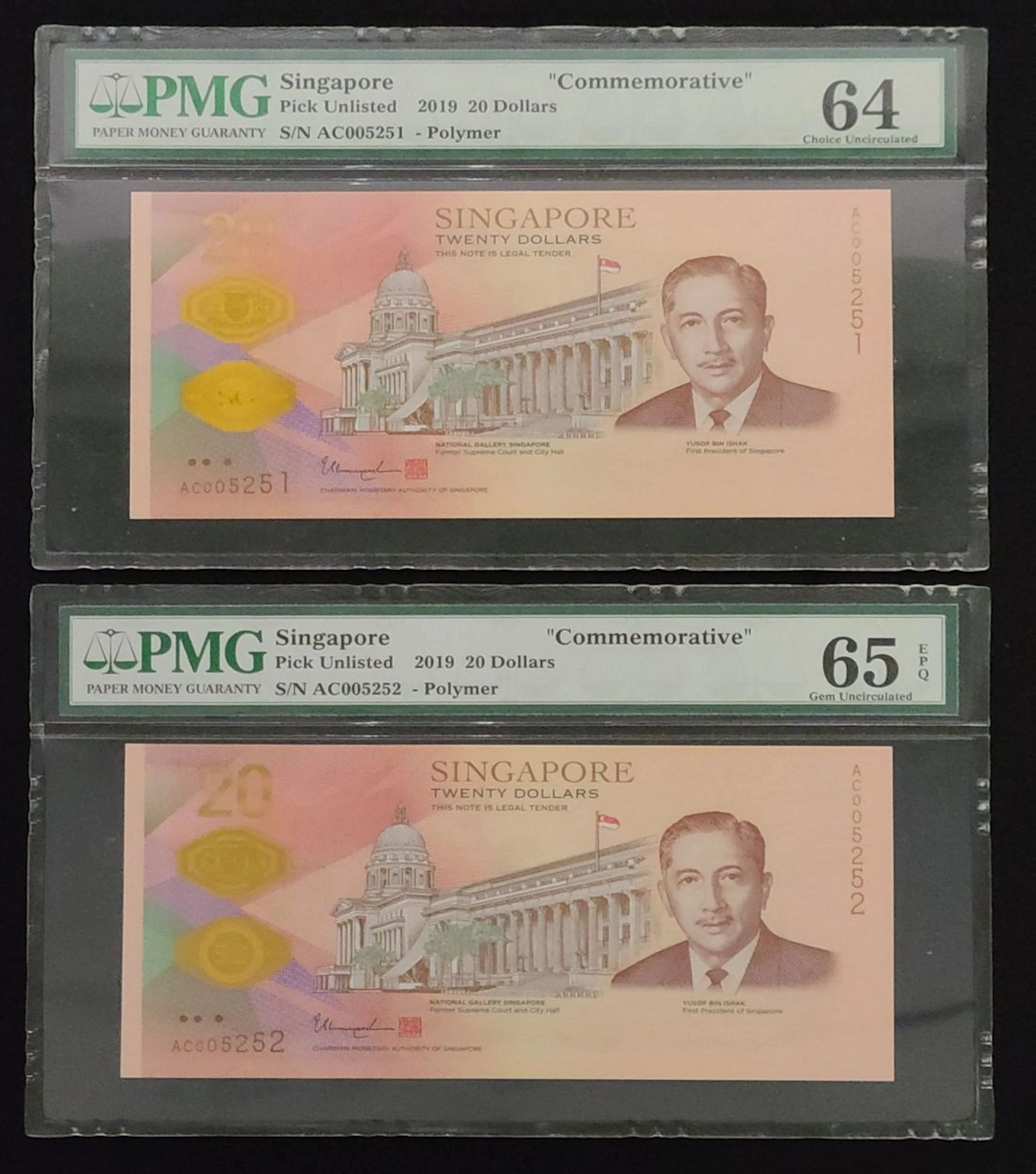 Monetary Authority of Singapore, a consecutive pair of $20, 2019