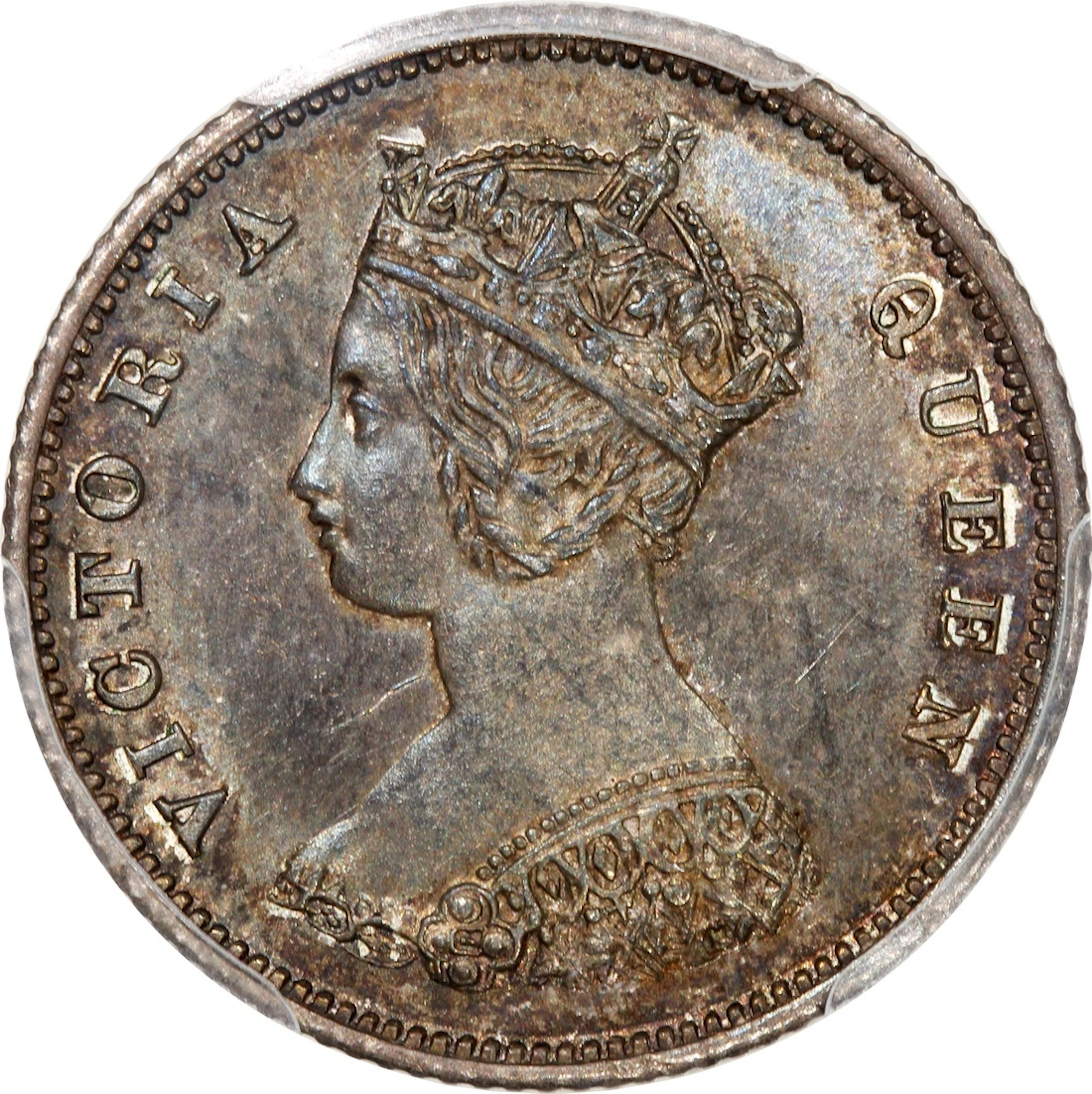 Hong Kong, Victoria, [PCGS MS63] silver 10 cents, 1863 over 33, Victoria