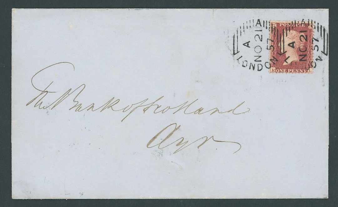Great Britain Postal History 1857 (21 Nov.), entire to Ayr, franked
