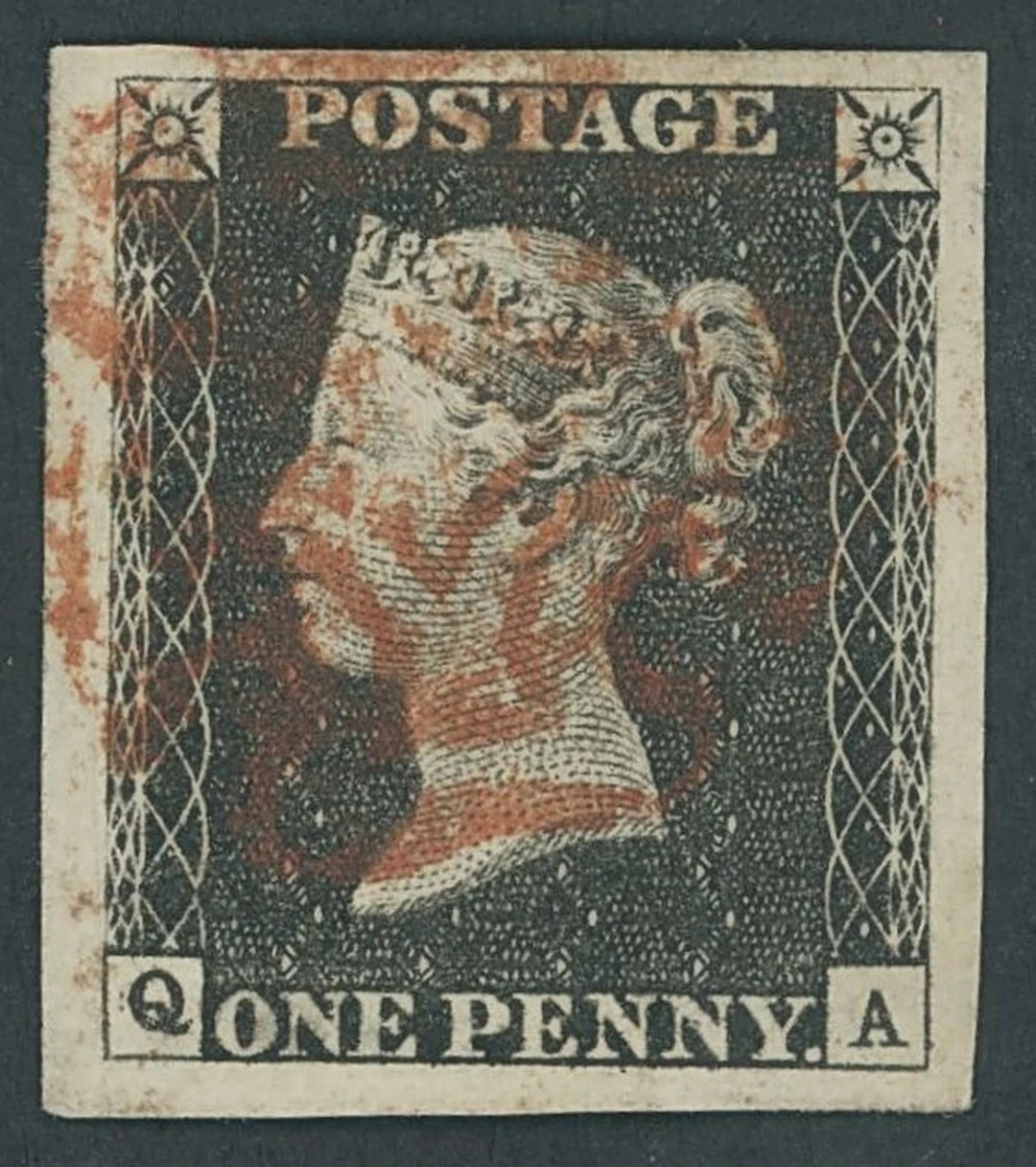 Great Britain 1840 One Penny Black Plate 1a QA (double letter Q)