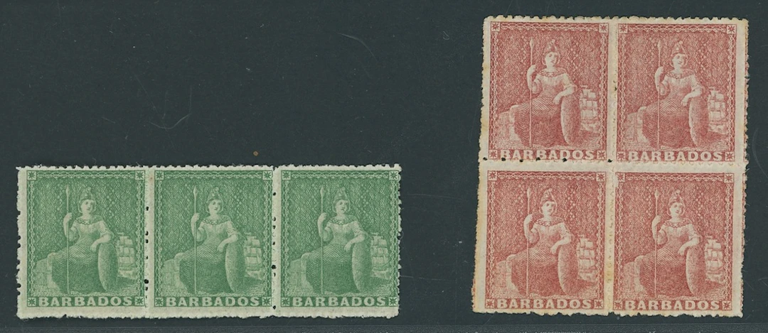 Barbados Britannia Issues 1861-70 no watermark, rough perf 14 to 16