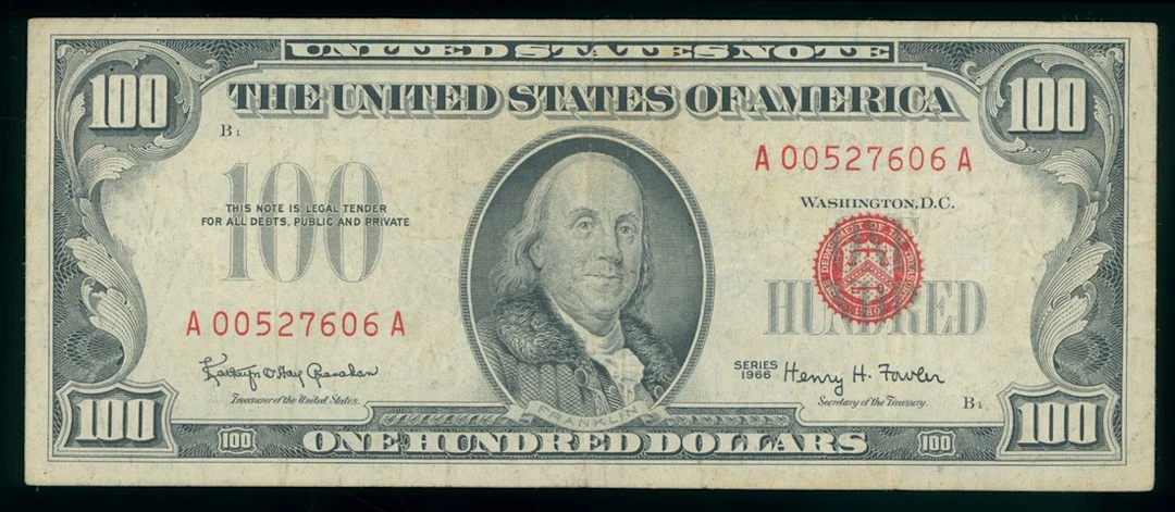 United States, Legal Tender, $100, 1966, serial number A00527606A