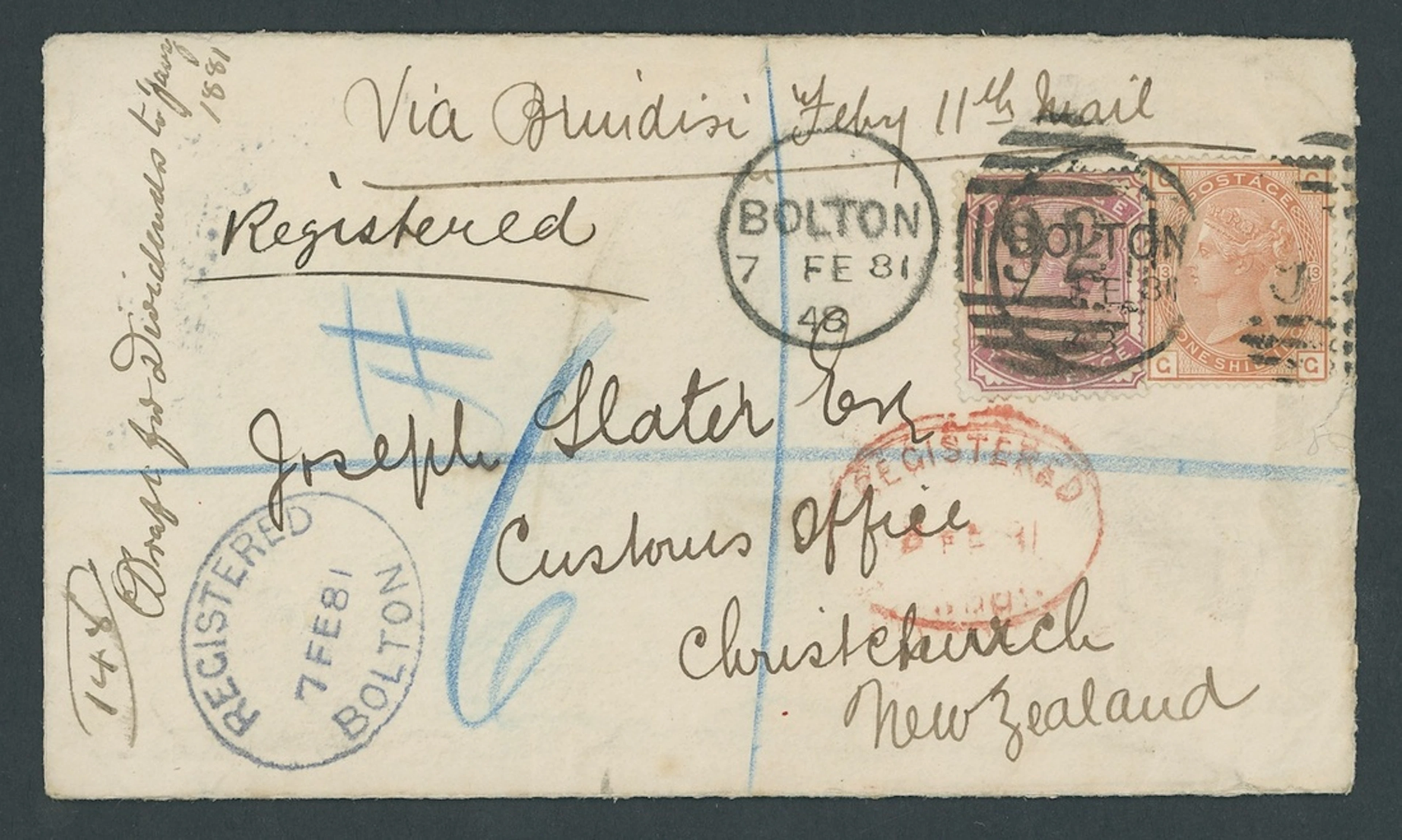 Great Britain 1873-80 Watermark Spray of Rose 1/- orange-brown alongside