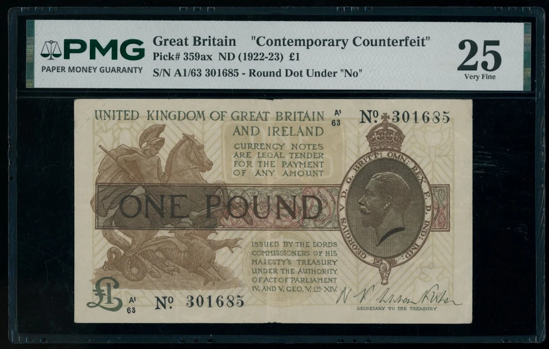 Great Britain, Treasury, contemporary counterfeit £1, ND (1922-23)