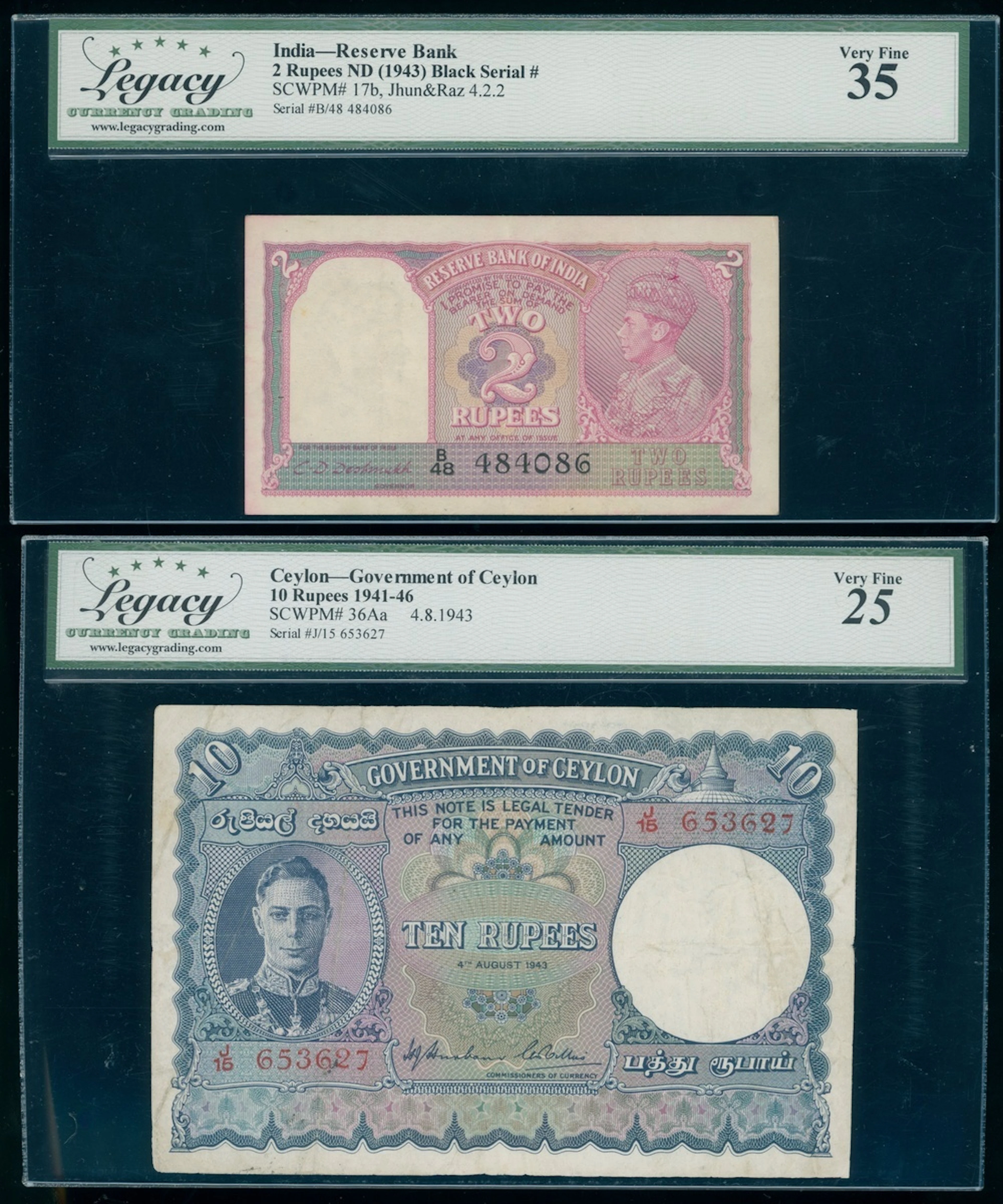 Ceylon and India, a pair, including, (Pick 36Aa, 17b)