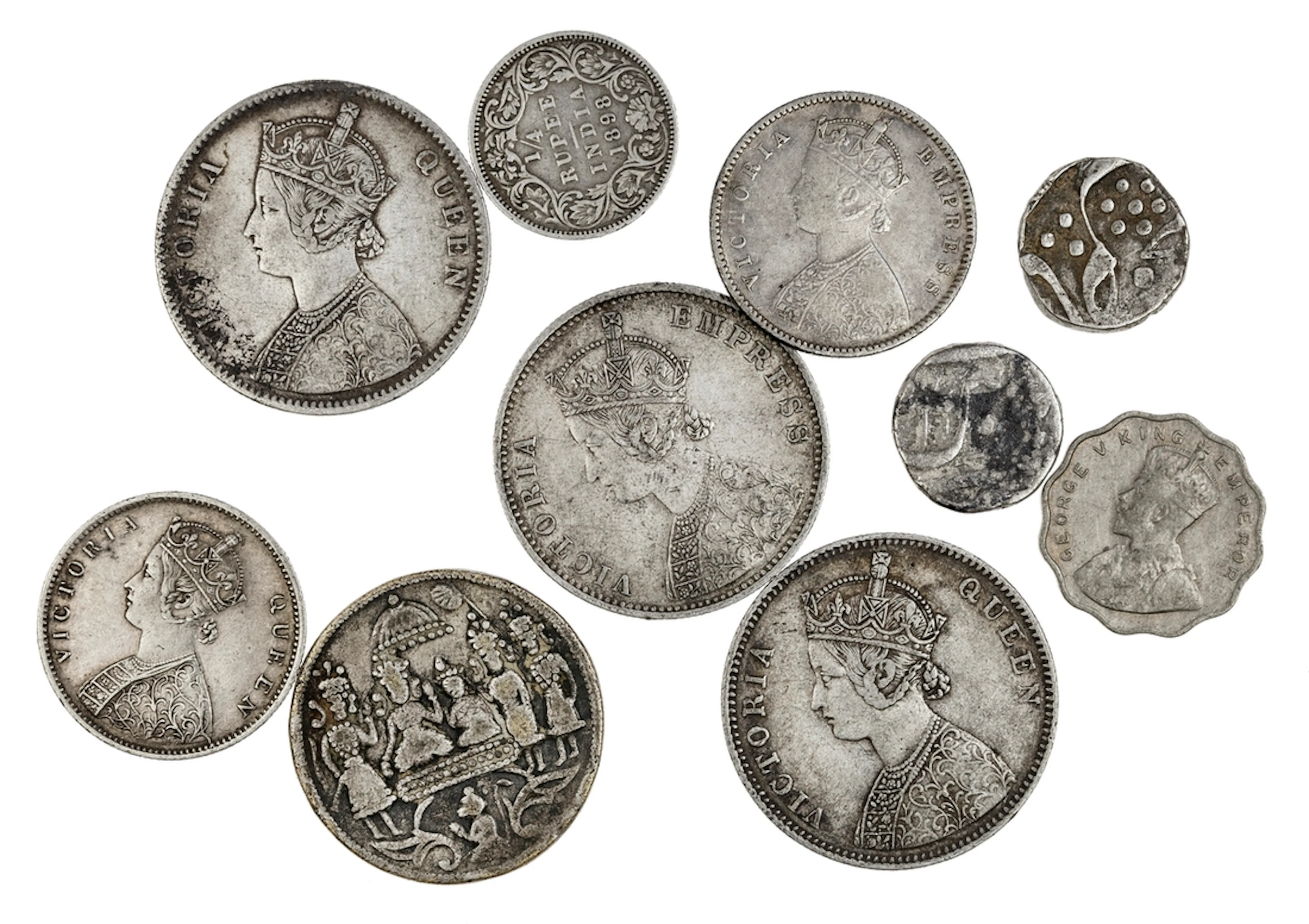 India, Miscellaneous (18th-20th century), Rupees (3), 1862 (2), 1877