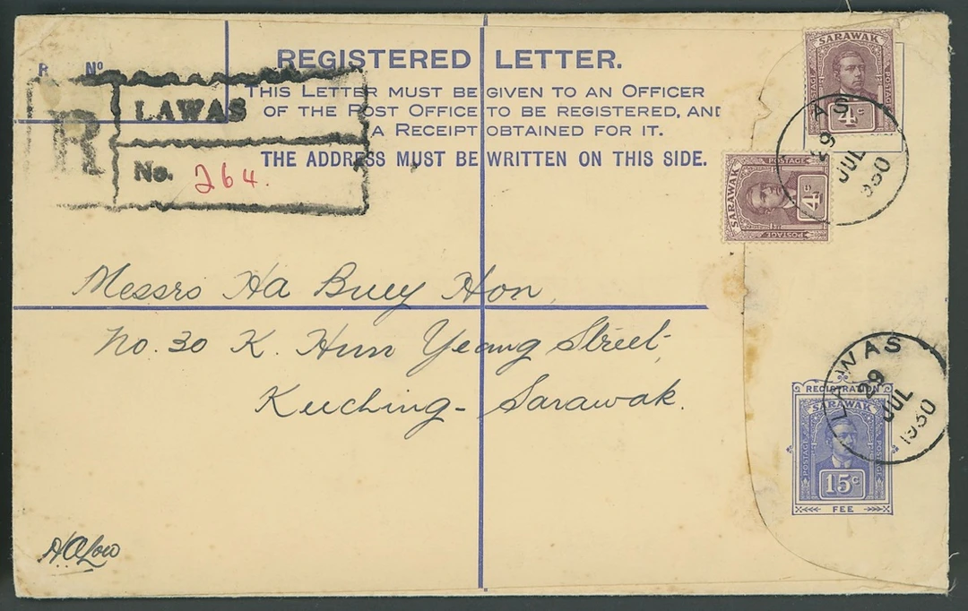 Sarawak Postal Stationery Registered Envelopes 1928 15c. 1930 (29