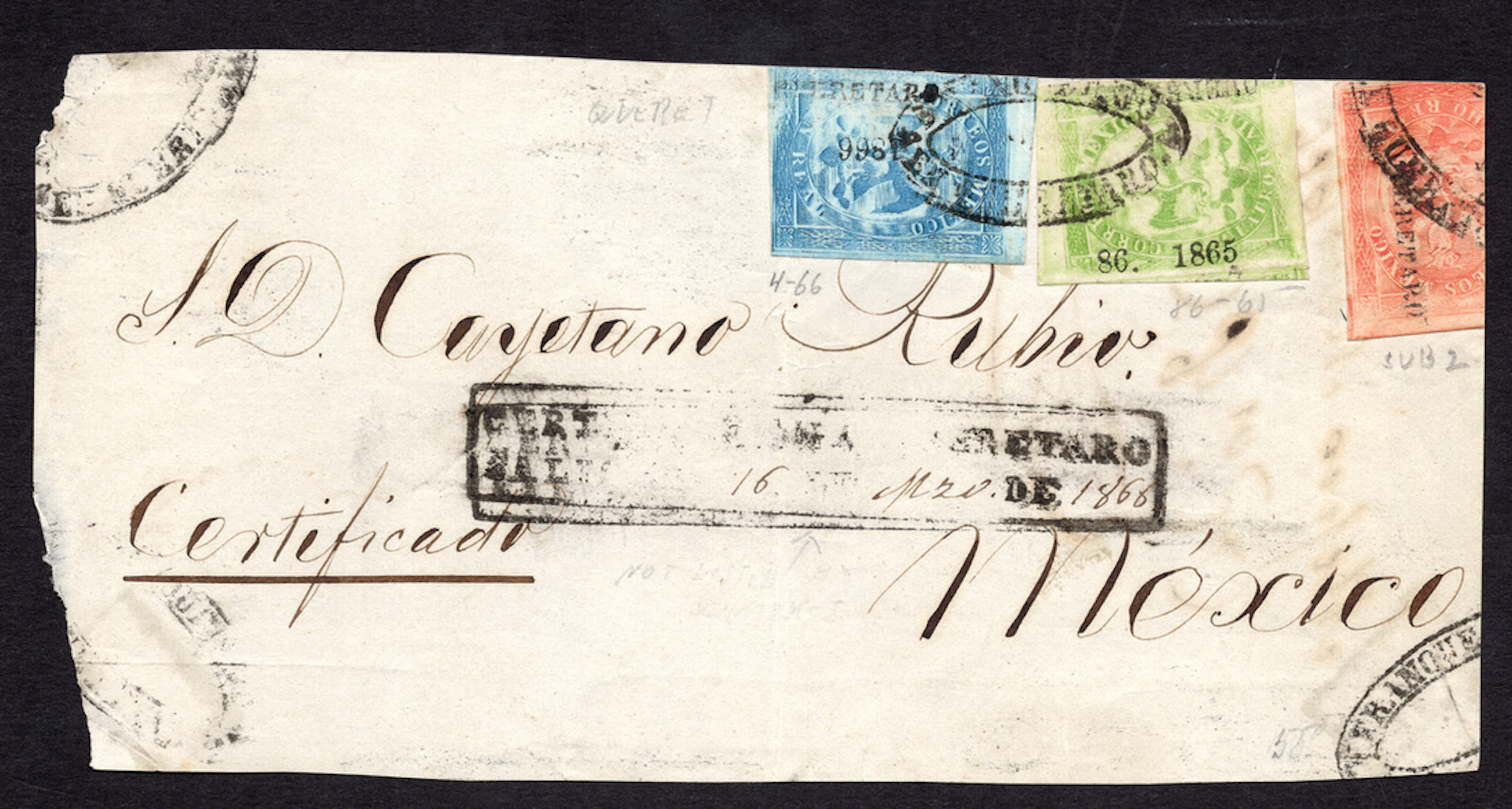 1864-1866 "Eagles" Querétaro. 1r. Blue (Fifth Period, 4-1866), 4r.