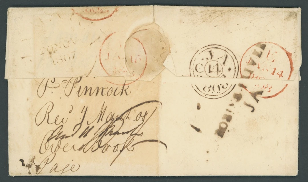 Jamaica The Post Town Straight-Line Handstamps 1807 (15 Nov.) entire