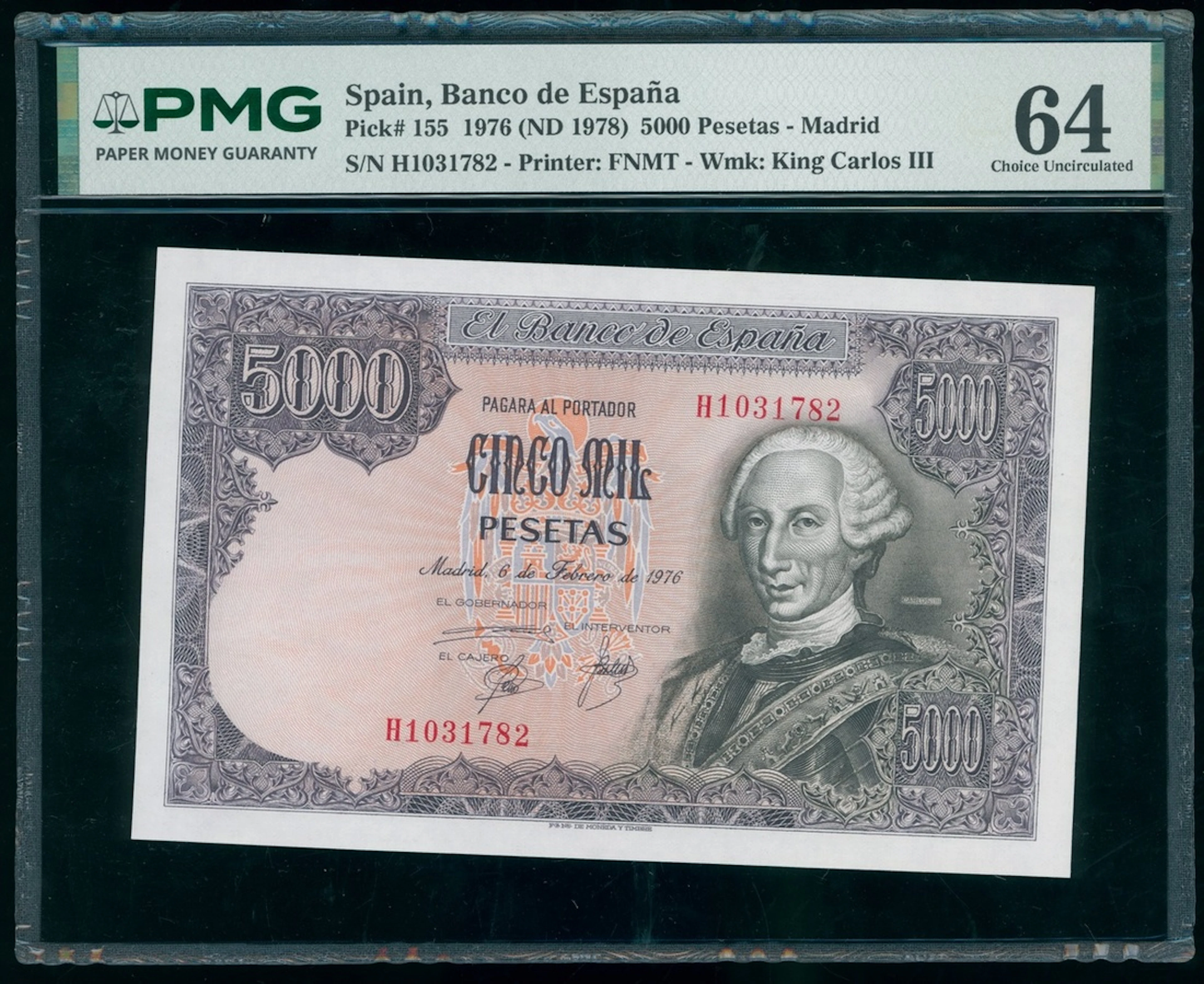 Banco de Espana, Spain, 5000 pesetas, 1976, serial number H1031782, (Pick 155)