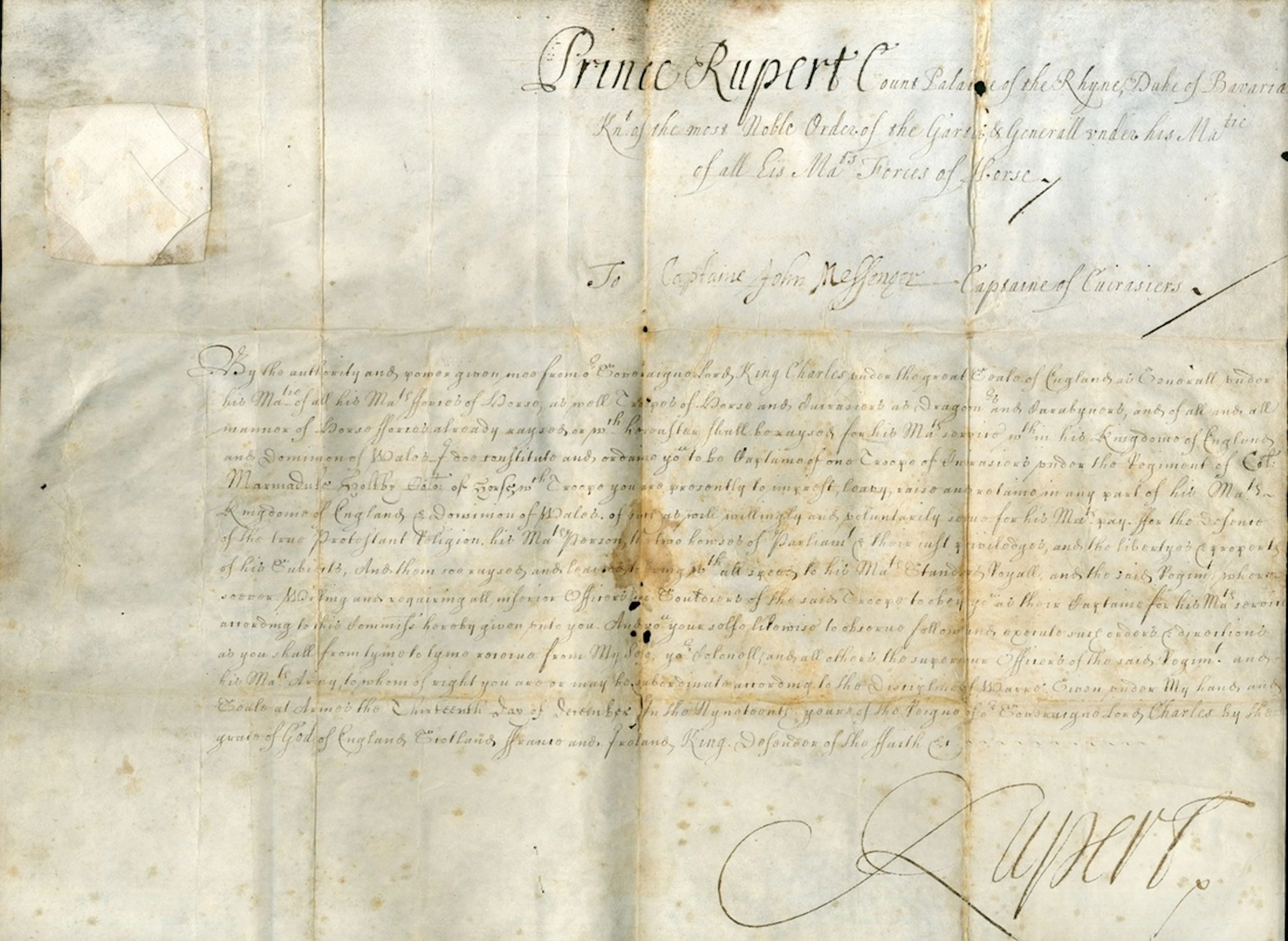 Prince Rupert Signed Commission 1643 (13 December) commission on vellum