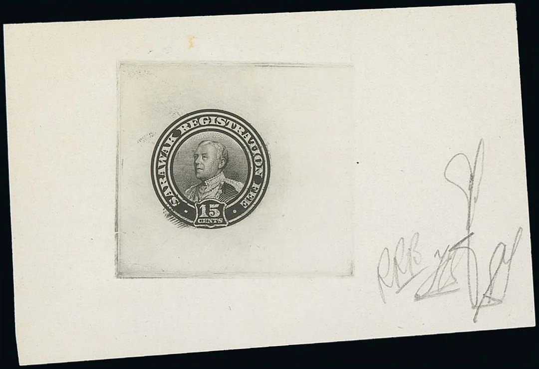 Sarawak Postal Stationery Registered Envelopes 1934 15c. Die proof