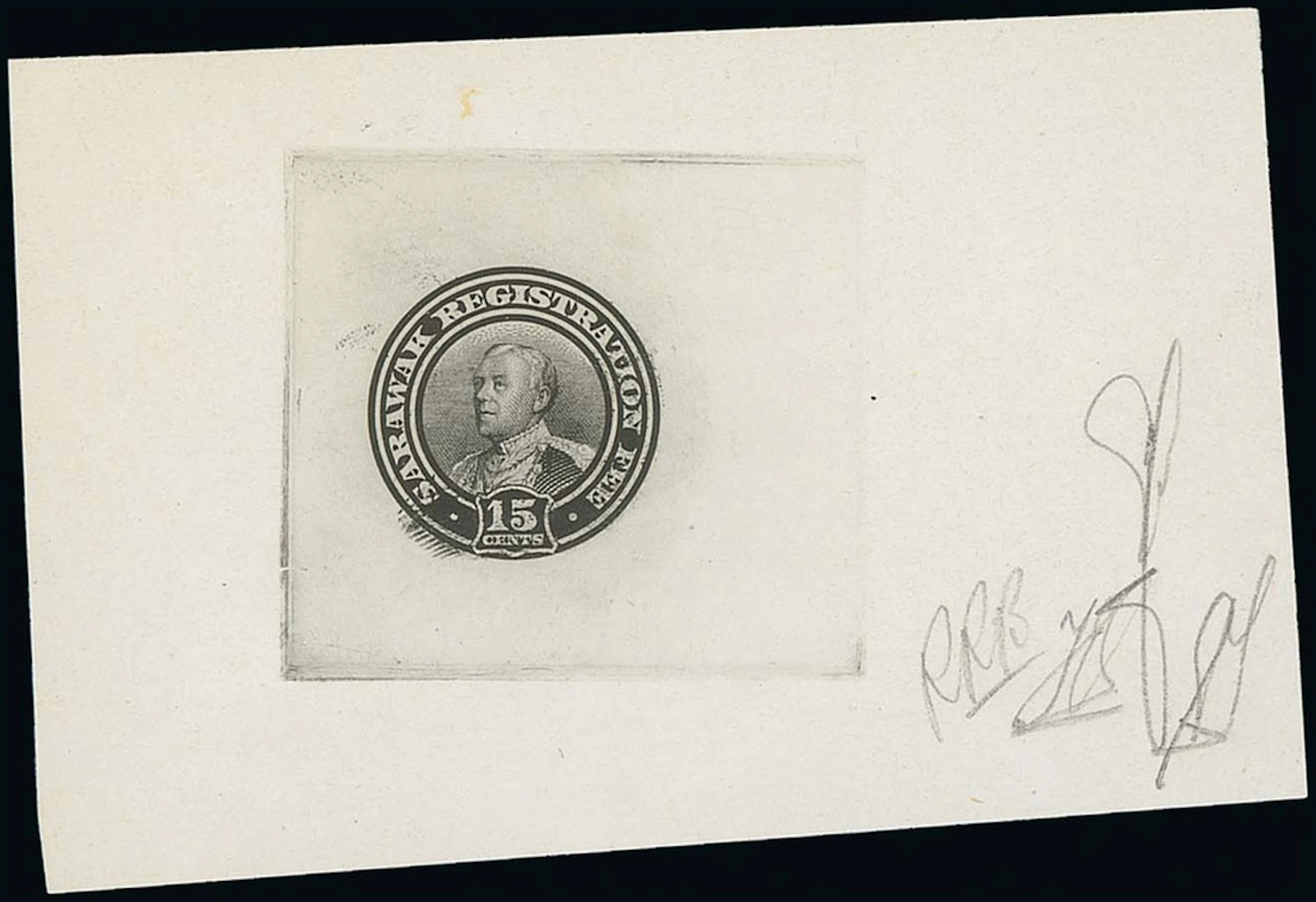 Sarawak Postal Stationery Registered Envelopes 1934 15c. Die proof