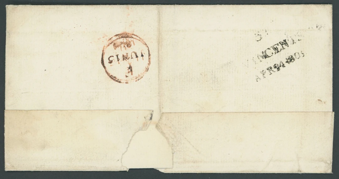 St. Vincent Early Letters and Handstamps 1805 entire to London, rated