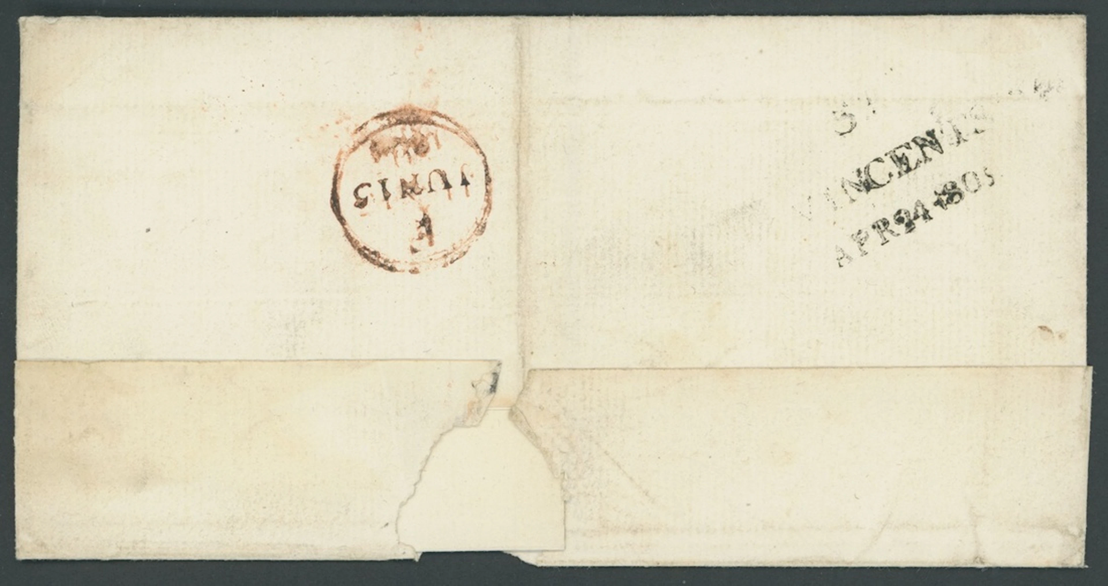 St. Vincent Early Letters and Handstamps 1805 entire to London, rated