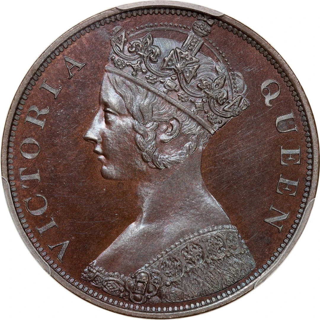 Hong Kong, [PCGS PR66BN] bronze proof 1 cent, 1863, Victoria on obverse