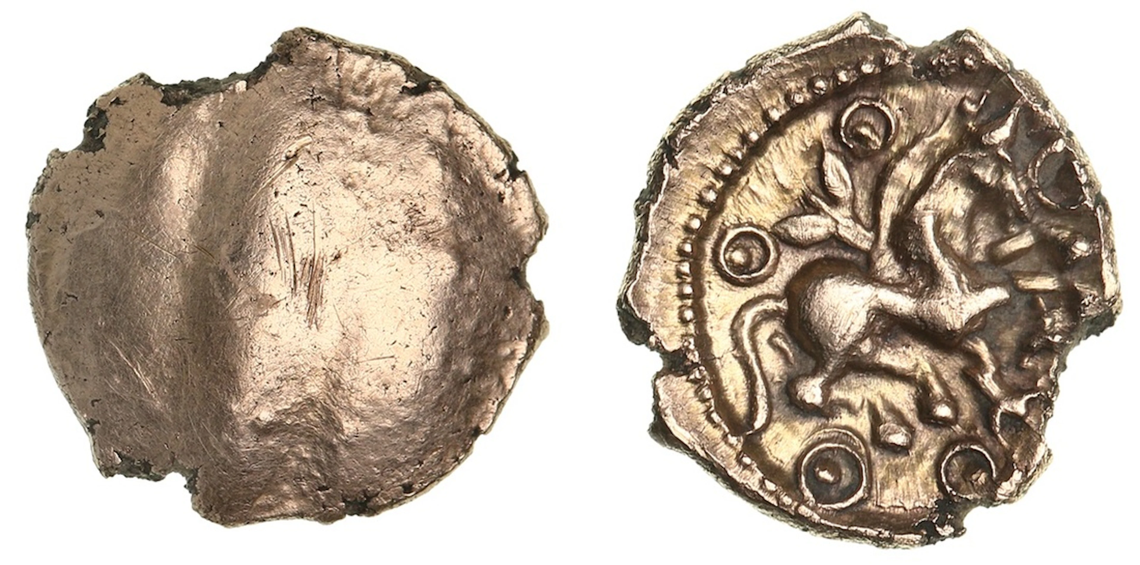 Cantiaci, Dubnovellaunos (c. 25 BC - AD 5), AV Quarter Stater, 'Trefoil'