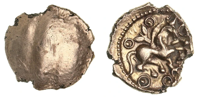 Cantiaci, Dubnovellaunos (c. 25 BC - AD 5), AV Quarter Stater, 'Trefoil'