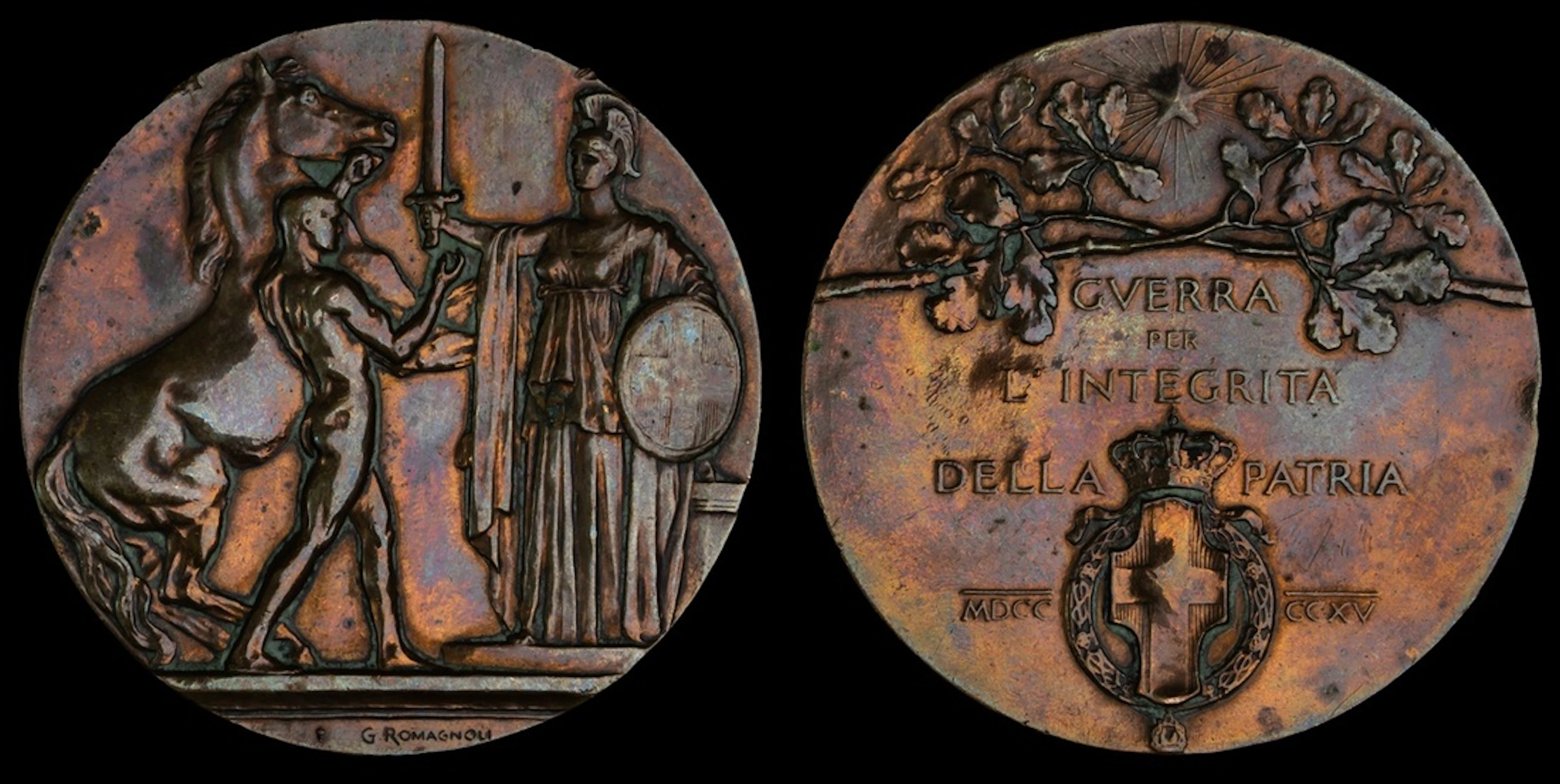 Italy, bronze medal, 65mm diam., Obv. naked male figure with prancing