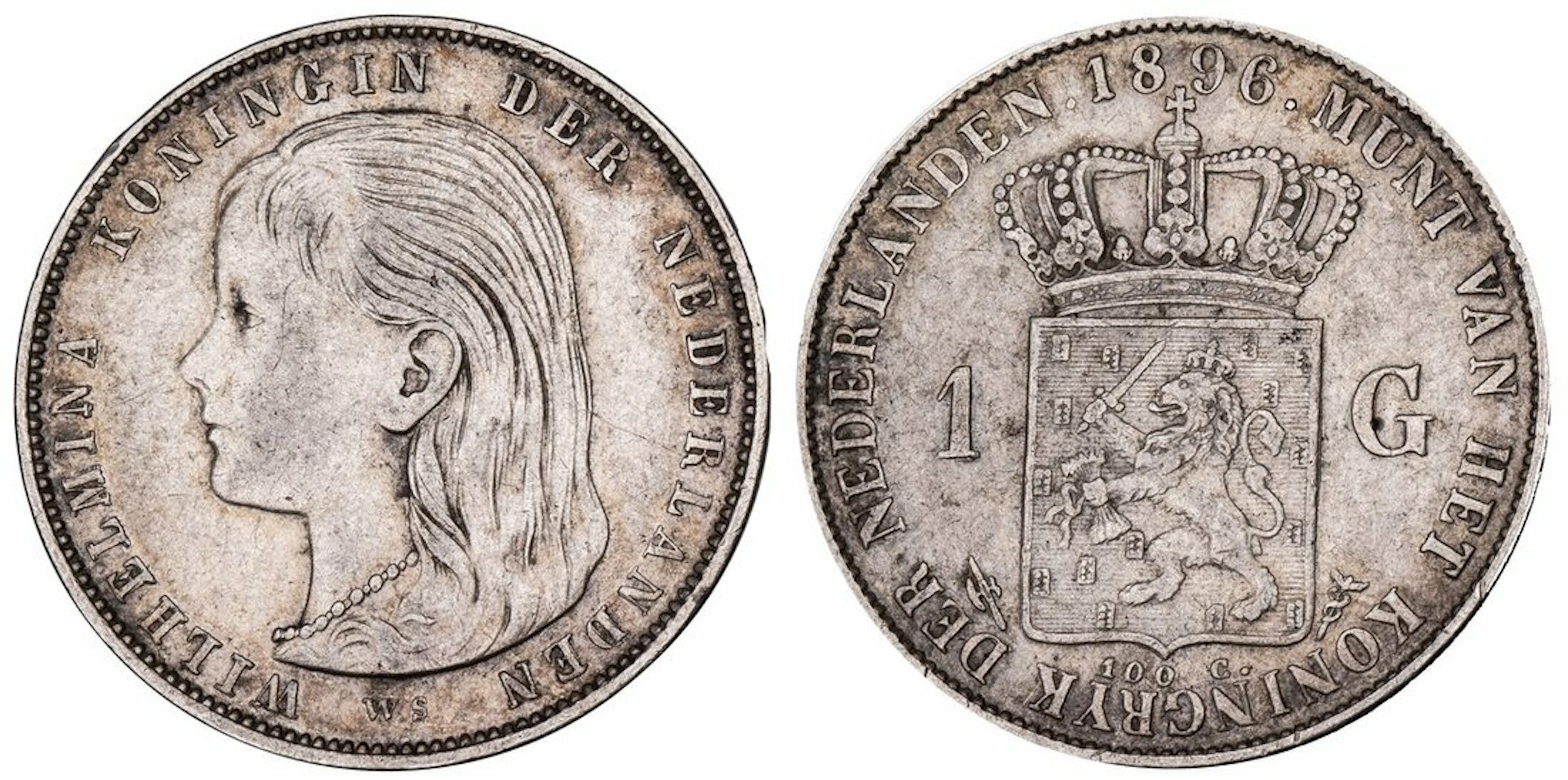 Netherlands, Wilhemina (1890-1948), 1 Gulden, 1896, Royal Dutch Mint