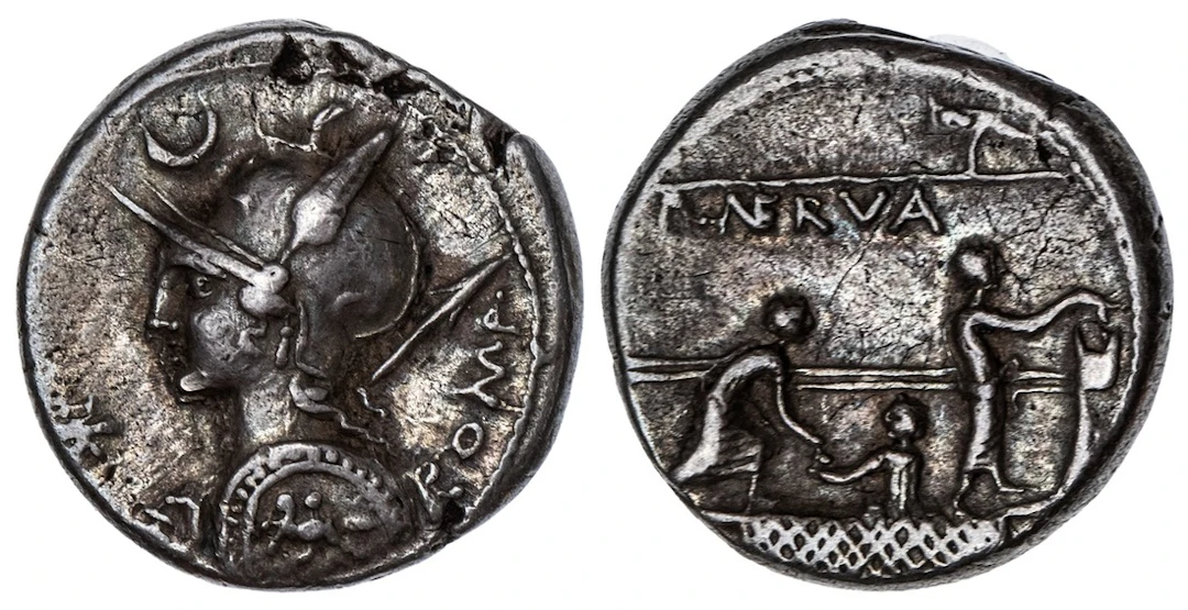 Roman Republic, P. Licinius Nerva, AR Denarius, struck 113-112 BC