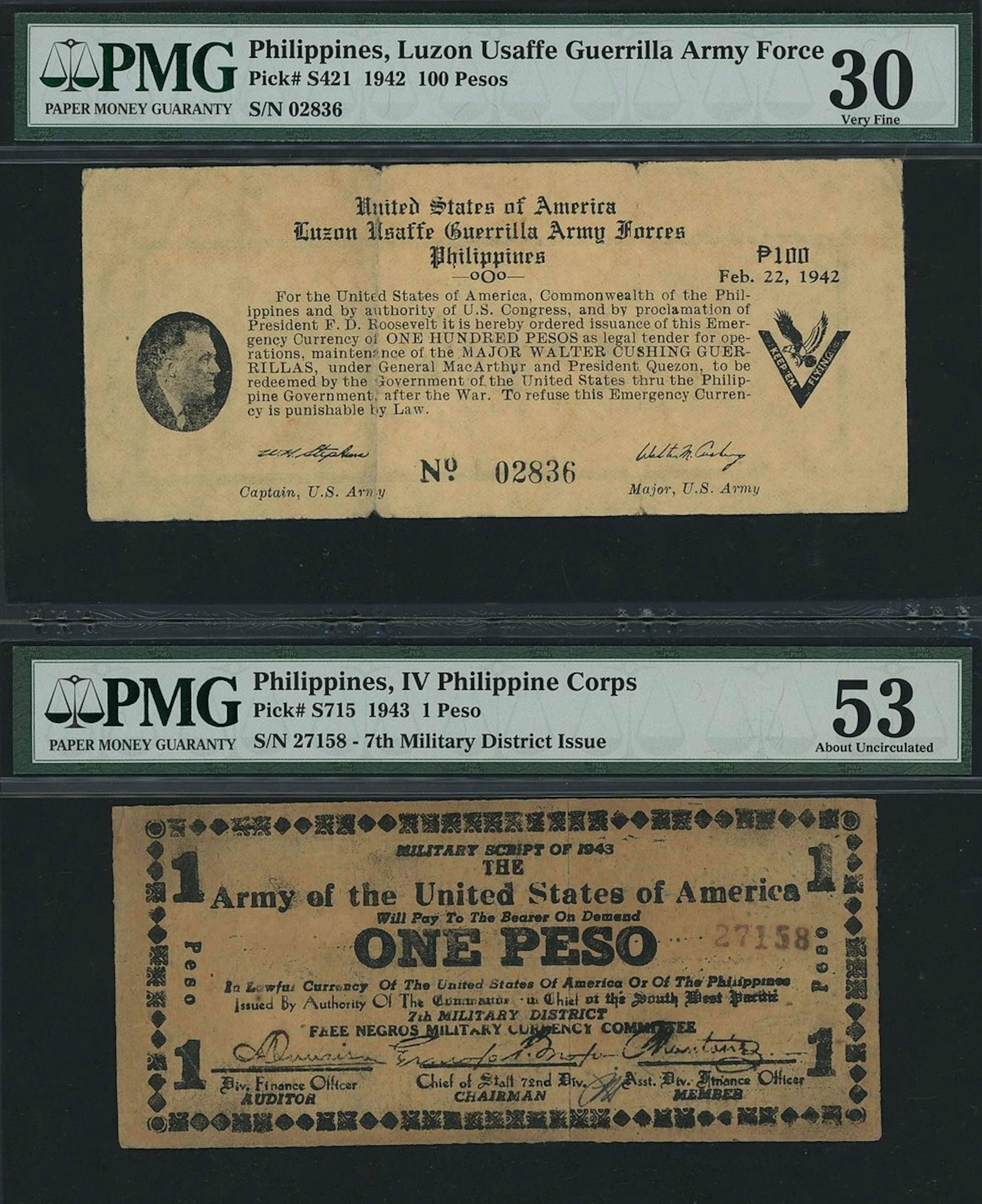Mixed Issues, Philippines, [8 items] Group of 4 notes, 1 Check, 2