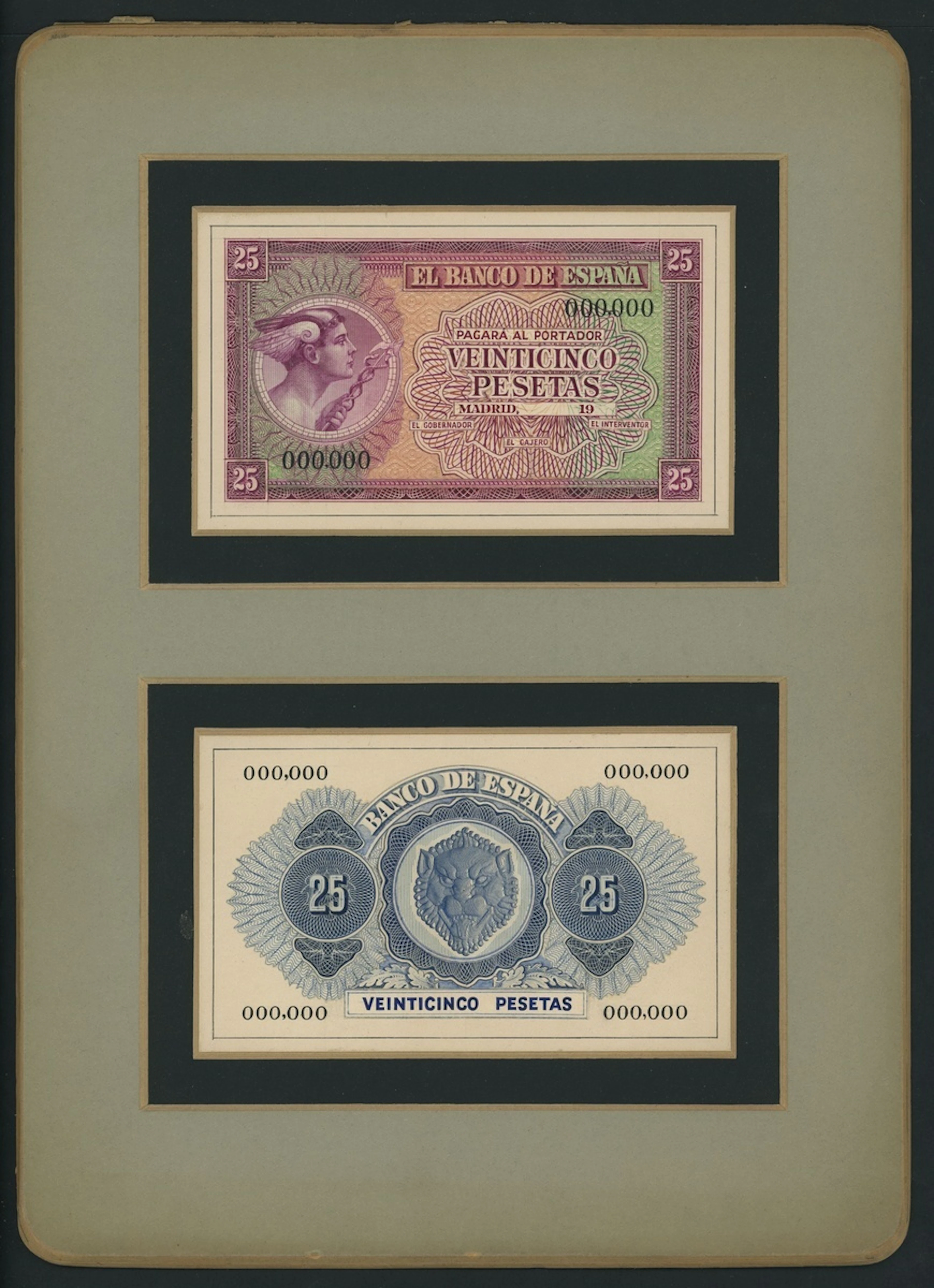 Banco de España, Spain, [2 notes] a pair of hand-executed front and