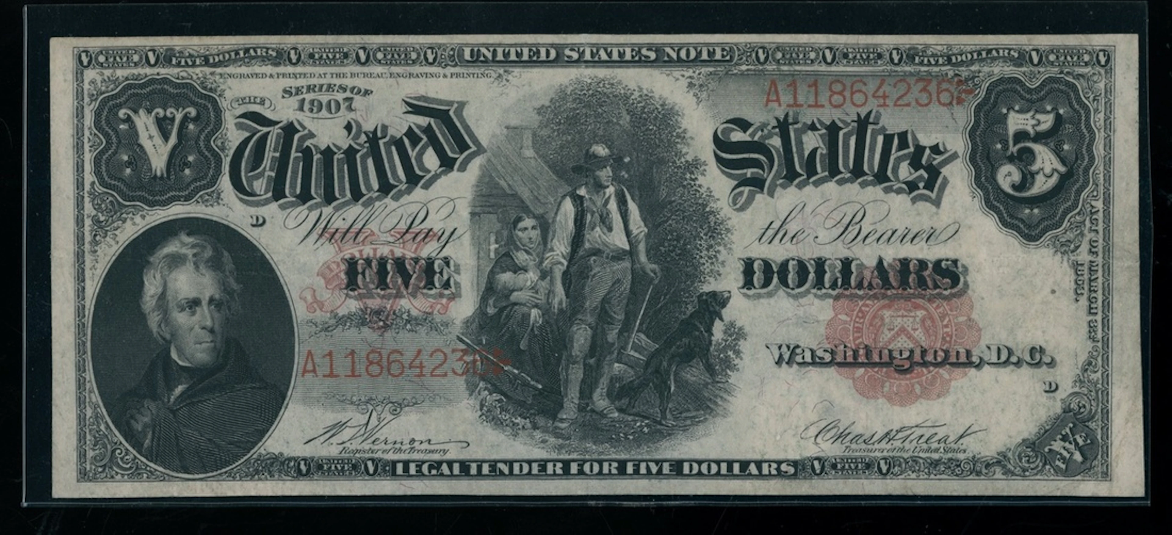 United States, Legal Tender Note, $5, series of 1907, serial number