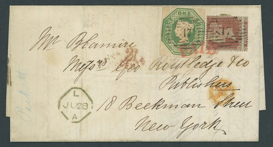 Great Britain 1847-54 Embossed 1854 (28 Jul.) entire from London to