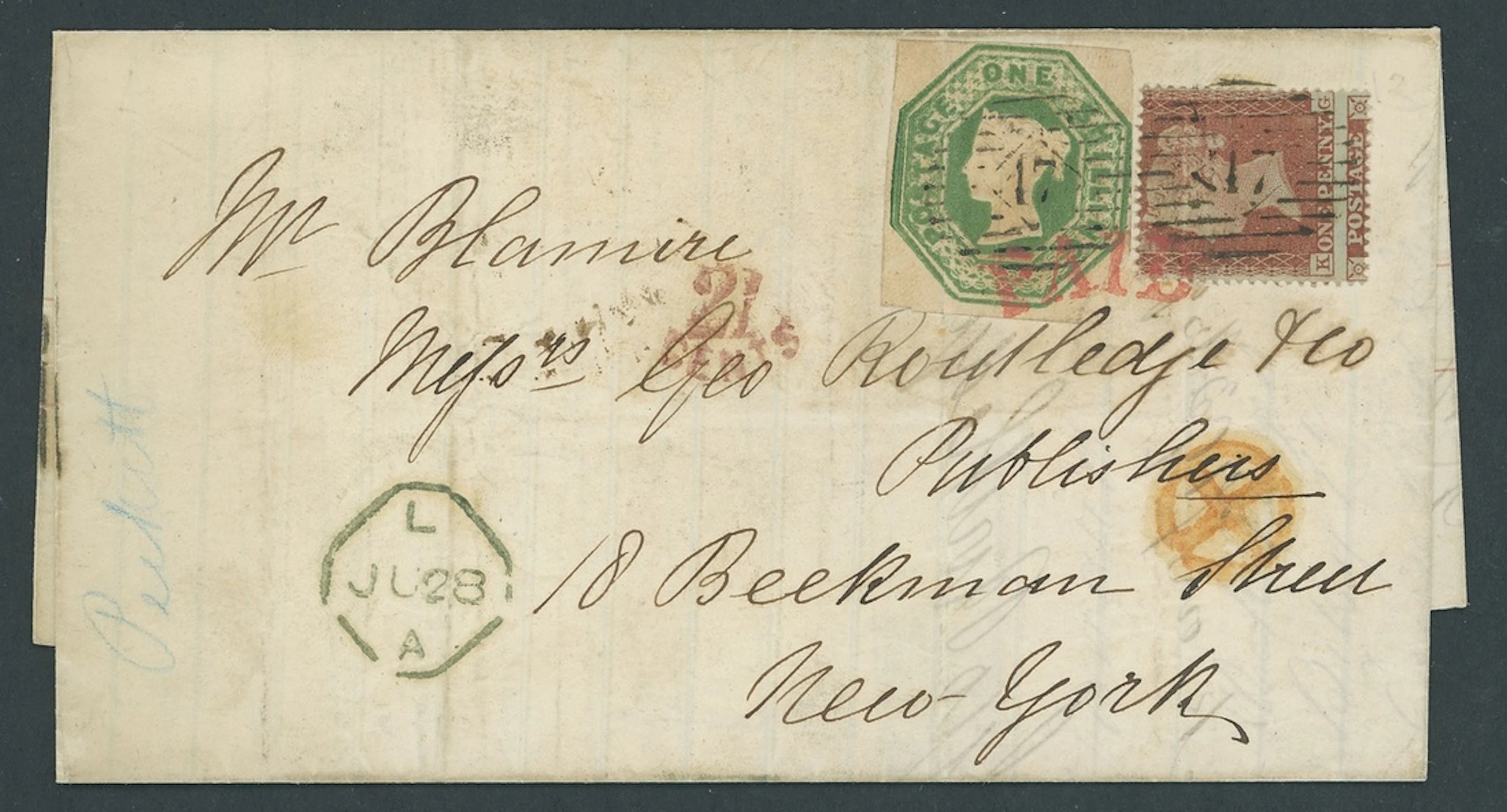 Great Britain 1847-54 Embossed 1854 (28 Jul.) entire from London to
