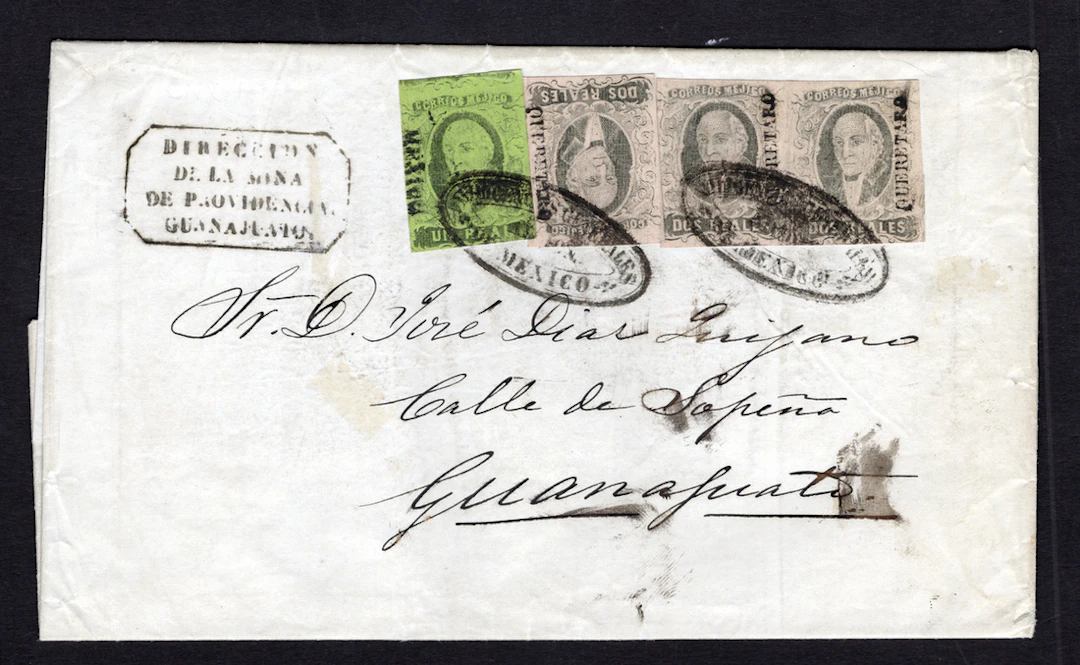 1861 "Hidalgos" Mexico and Querétaro Districts. 1r. Black on Green