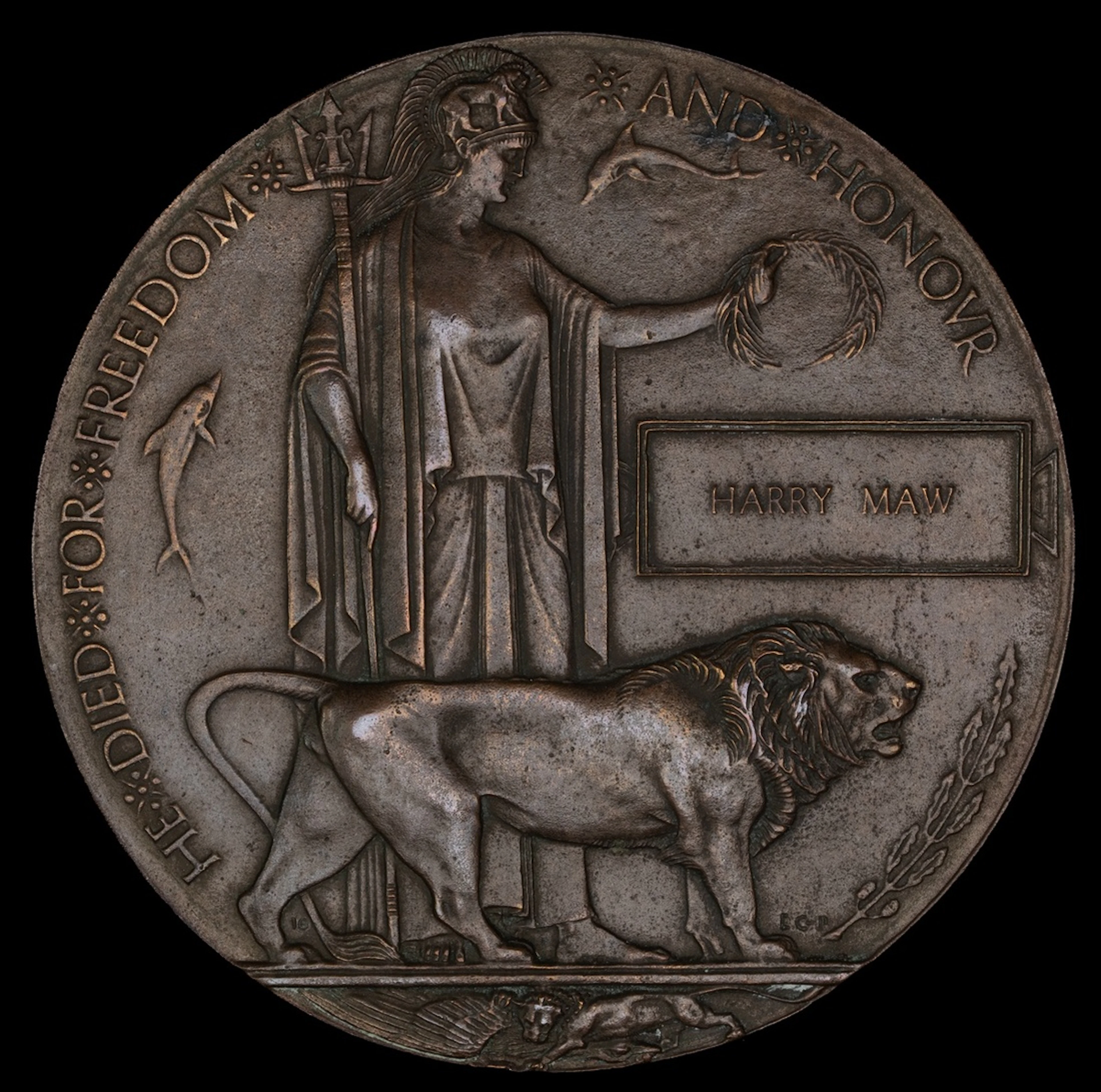 The Great War Bronze Memorial Plaque awarded in memory of 2nd Lieutenant