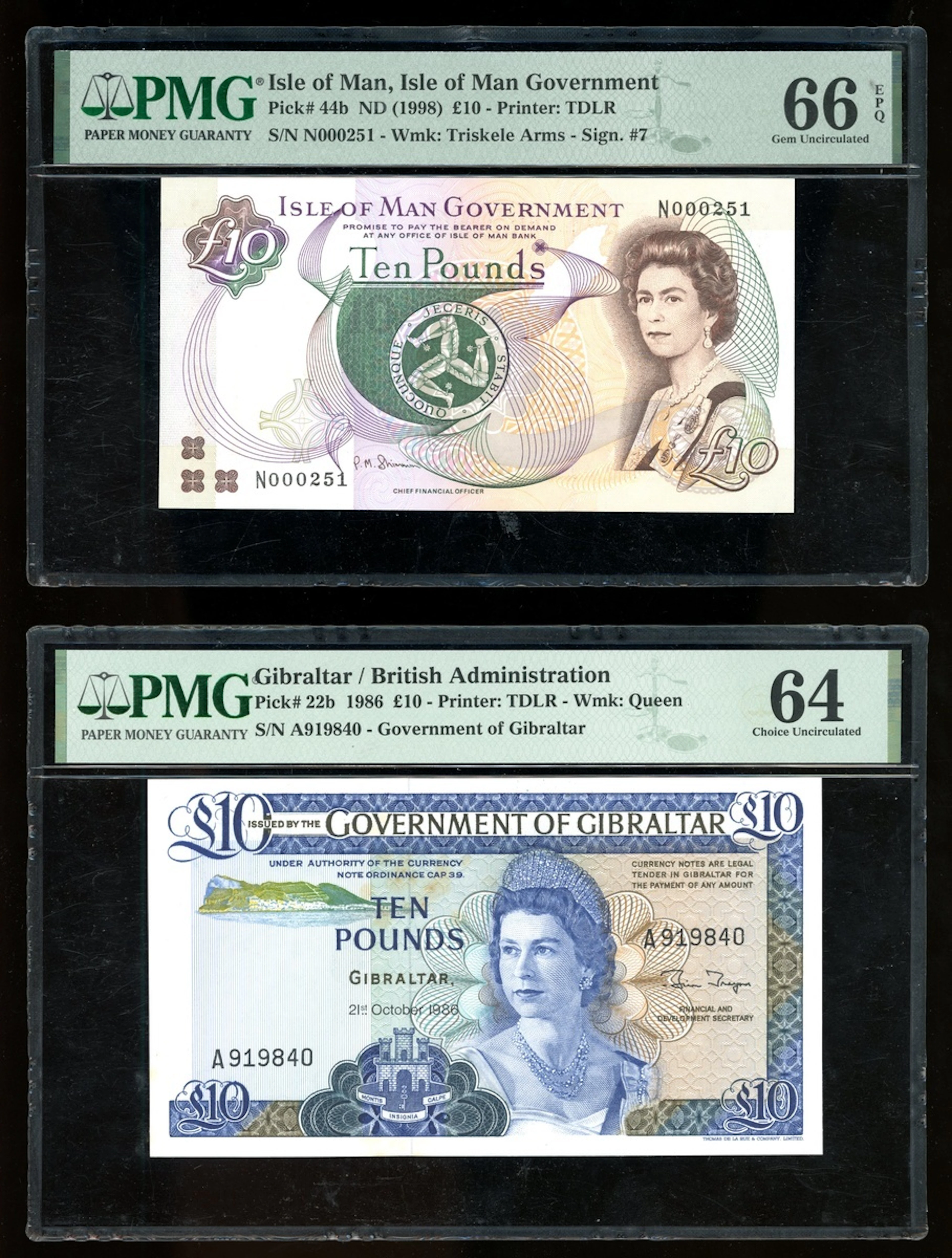 British Commonwealth, a pair of £10, including Isle of Man £10 ND