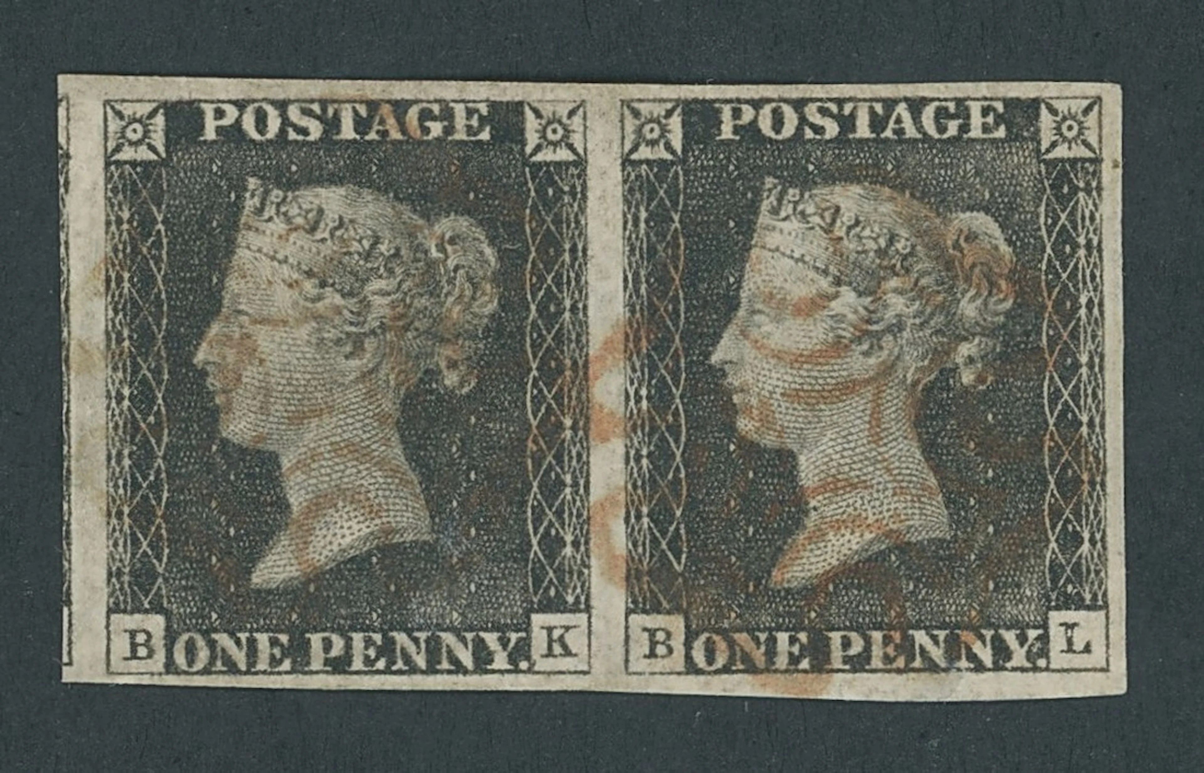 Great Britain 1840 One Penny Black Plate 1a BK-BL horizontal pair