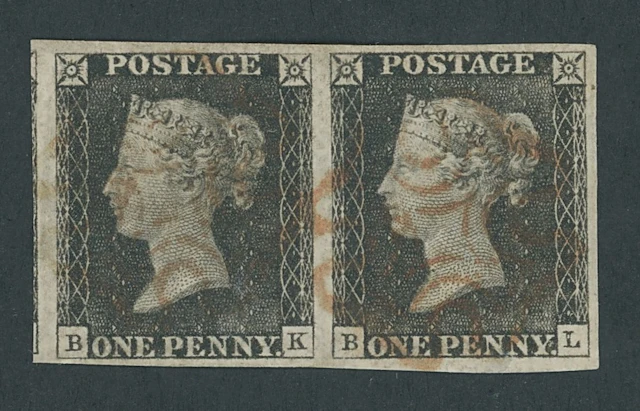 Great Britain 1840 One Penny Black Plate 1a BK-BL horizontal pair
